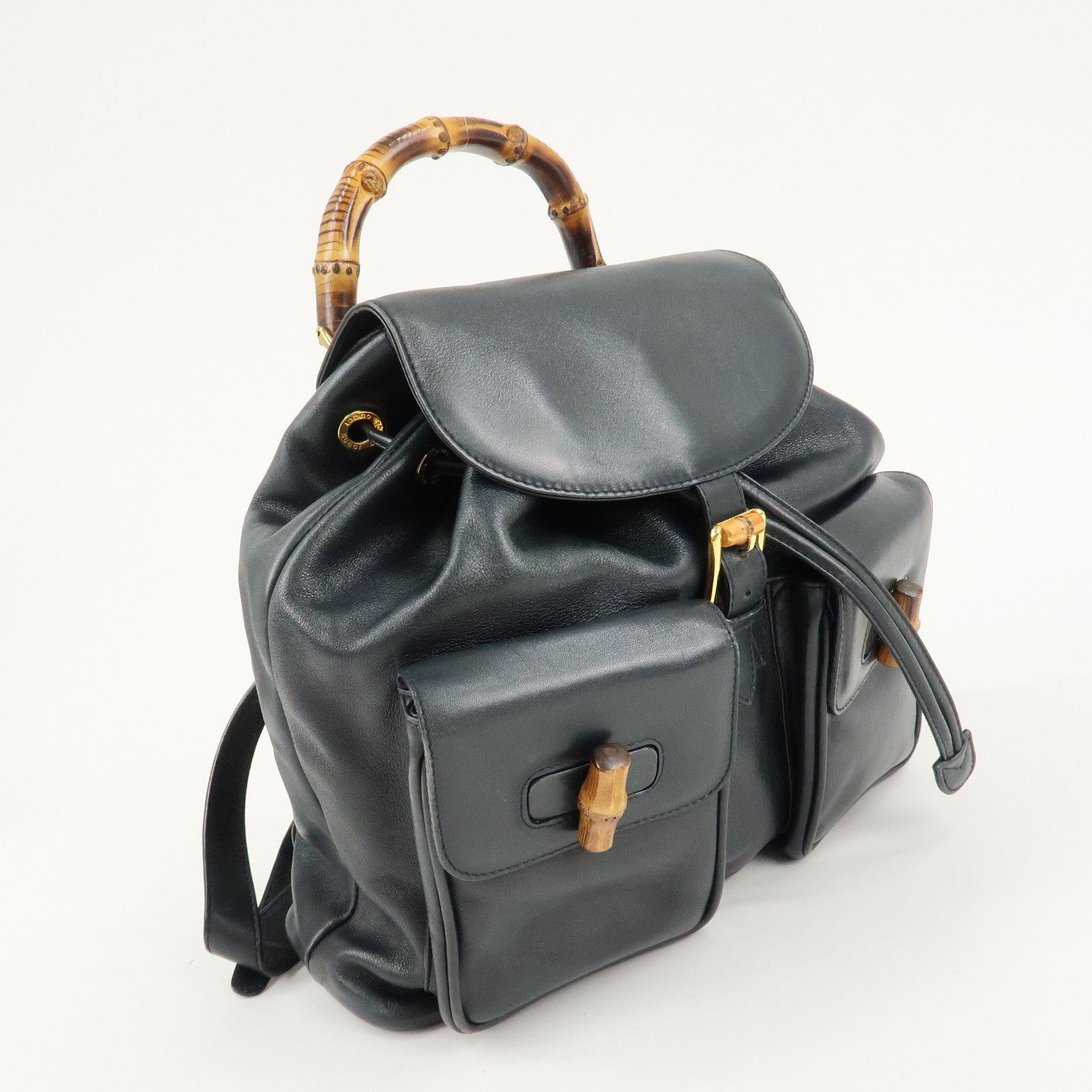 GUCCI Bamboo Leather Back Pack Dark Navy 003.2058.0016