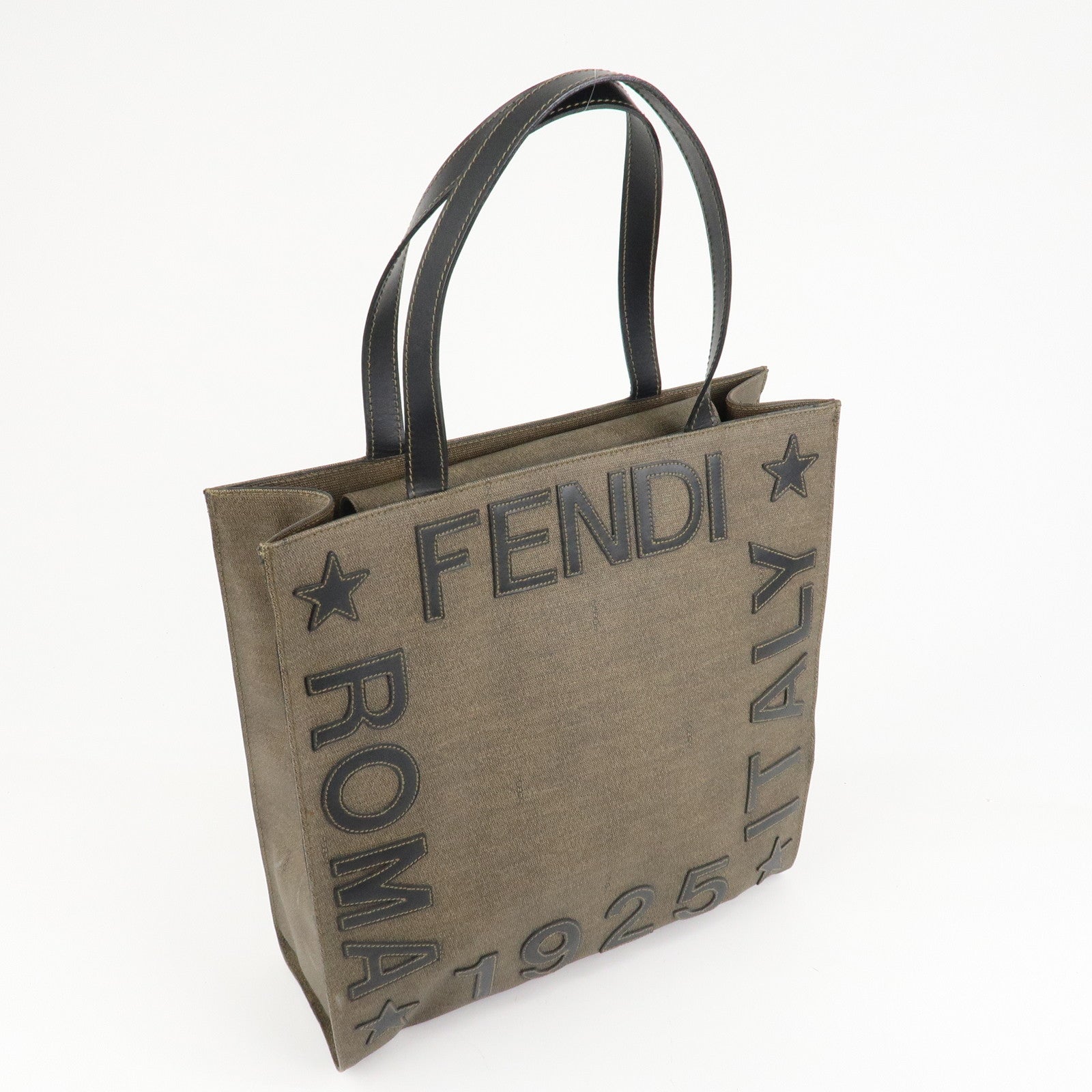 FENDI PVC Leather Tote Bag Hand Bag Shoulder Bag Brown Black Used