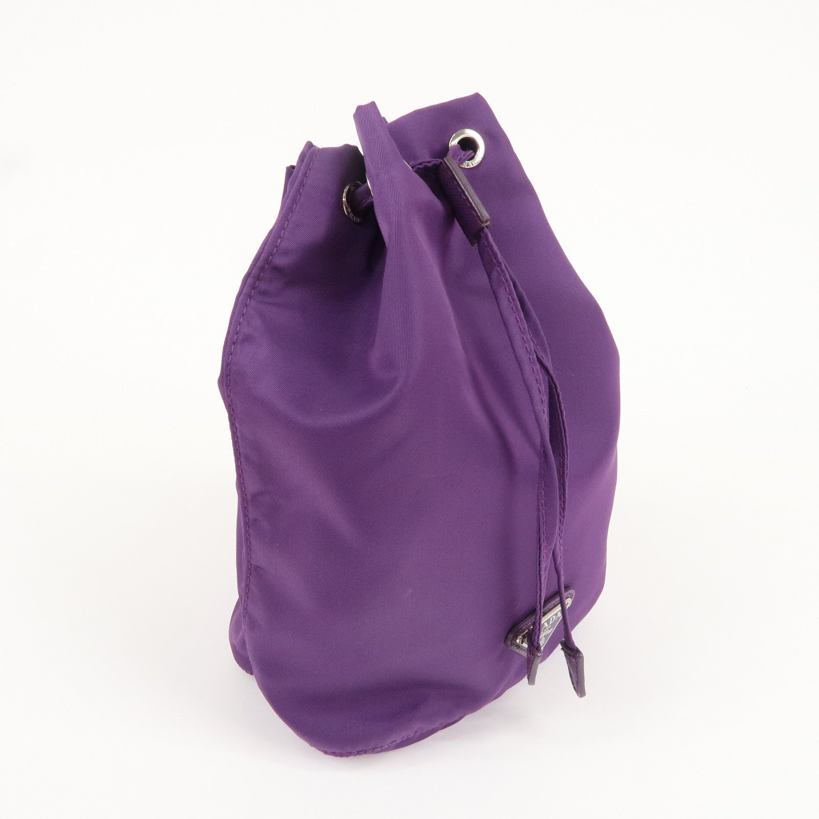 PRADA Nylon Leather Drawstring Pouch Purple 1NA369