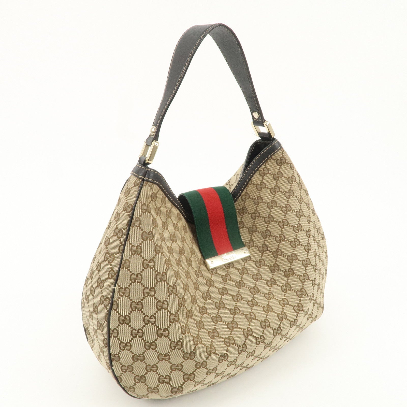 GUCCI Sherry GG Canvas Leather Shoulder Bag Beige Black 233604