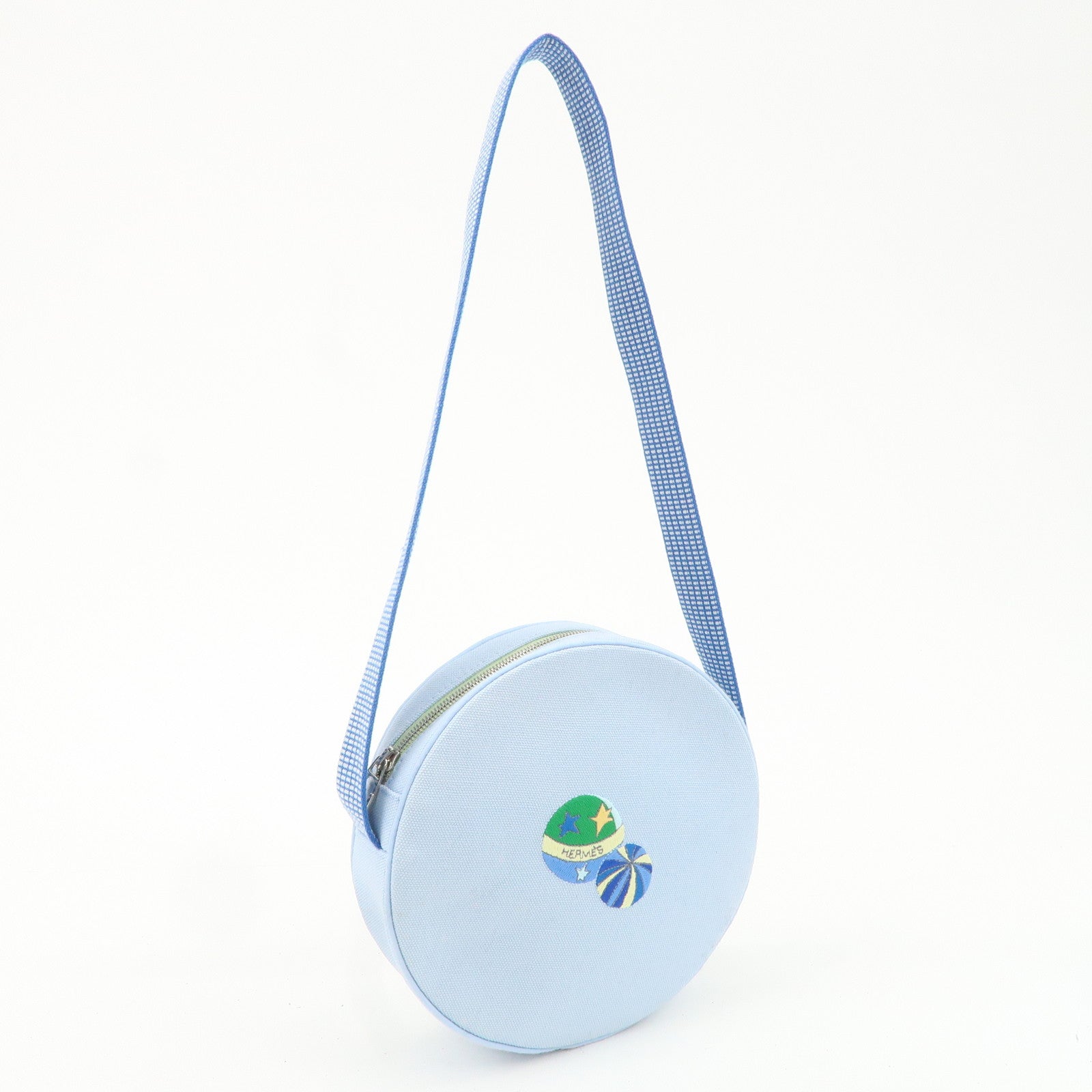 HERMES Circus Sakarecre Cotton Canvas Shoulder Bag Light Blue Used