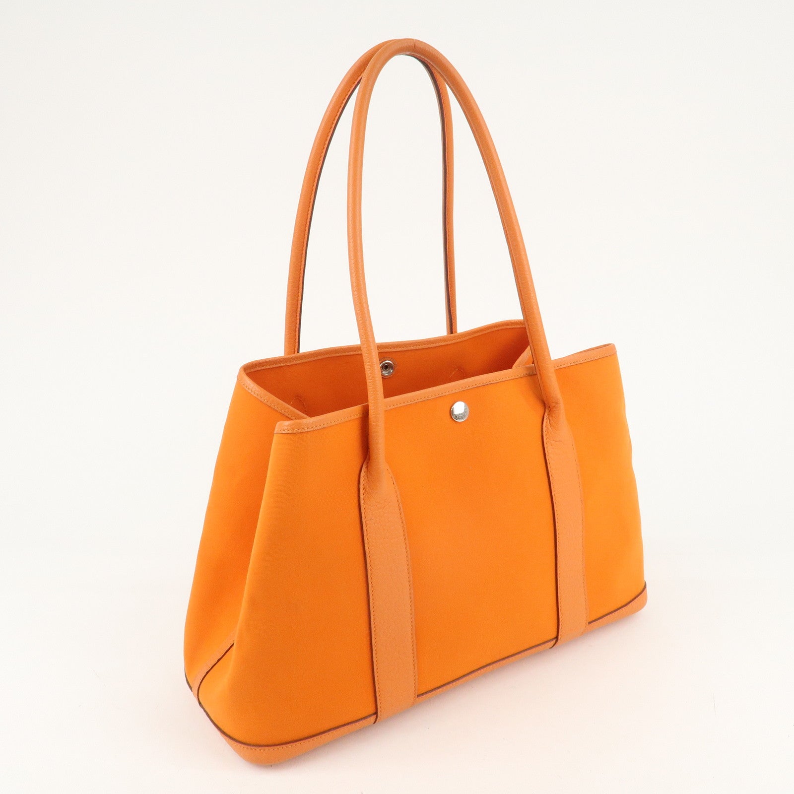 HERMES ToileOfficier Leather Garden Party MM P Stamped Tote Bag Used