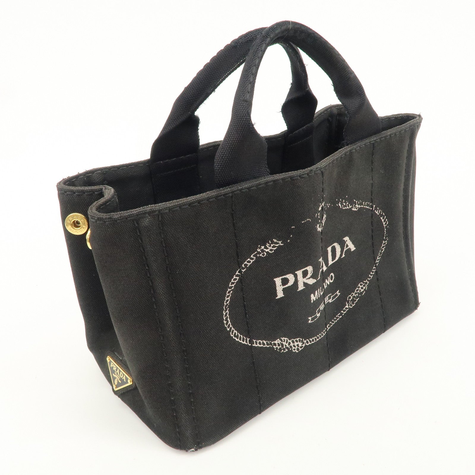 PRADA Logo Canapa Canvas 2way Tote Bag Hand Bag Black BN2642