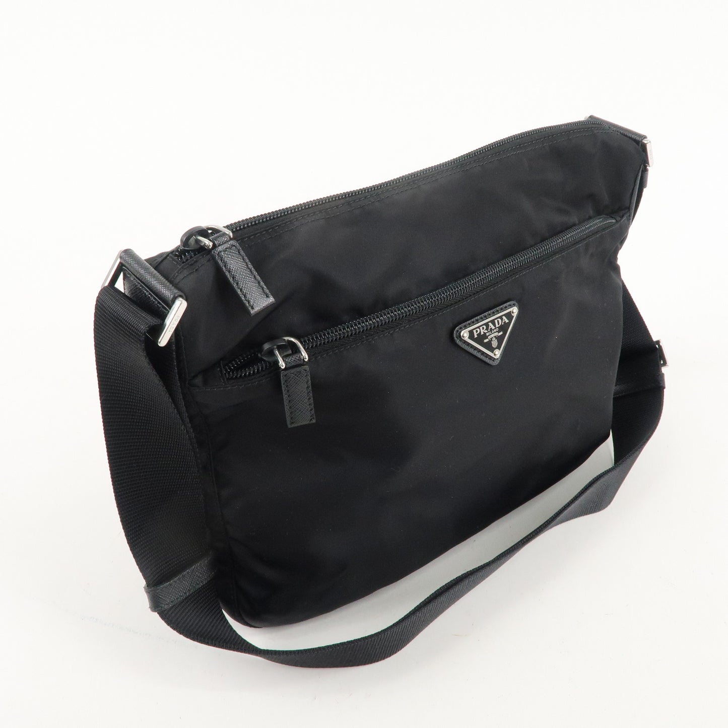 PRADA Logo Nylon Leather Shoulder Bag Crossbody Bag NERO Black