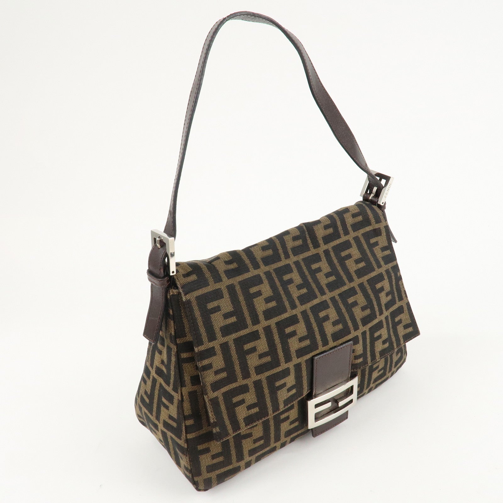 FENDI Mamma Baguette Zucca Canvas Leather Shoulder Bag 26325