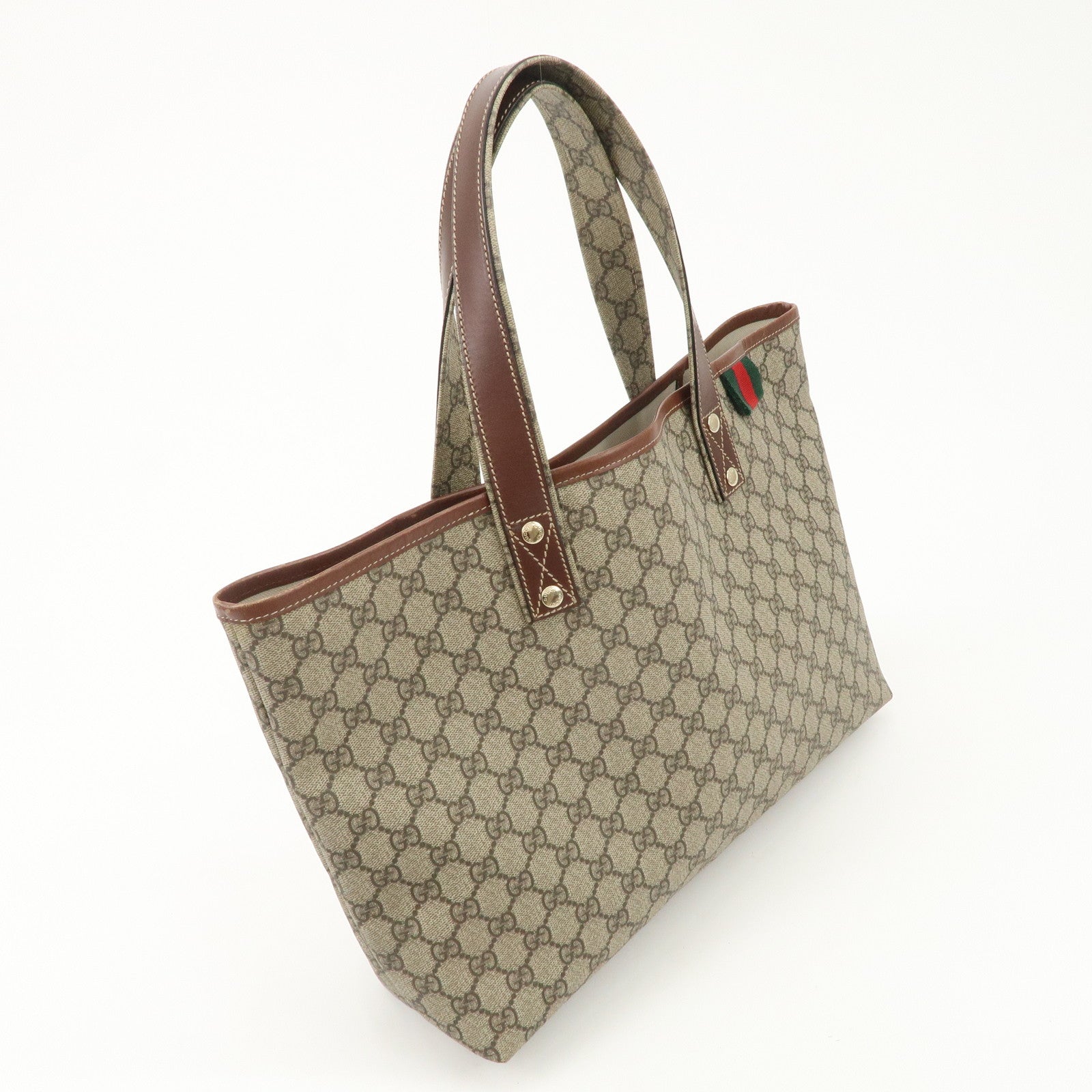 GUCCI GG Plus Leather Tote Bag Shoulder Bag Beige Brown 211134