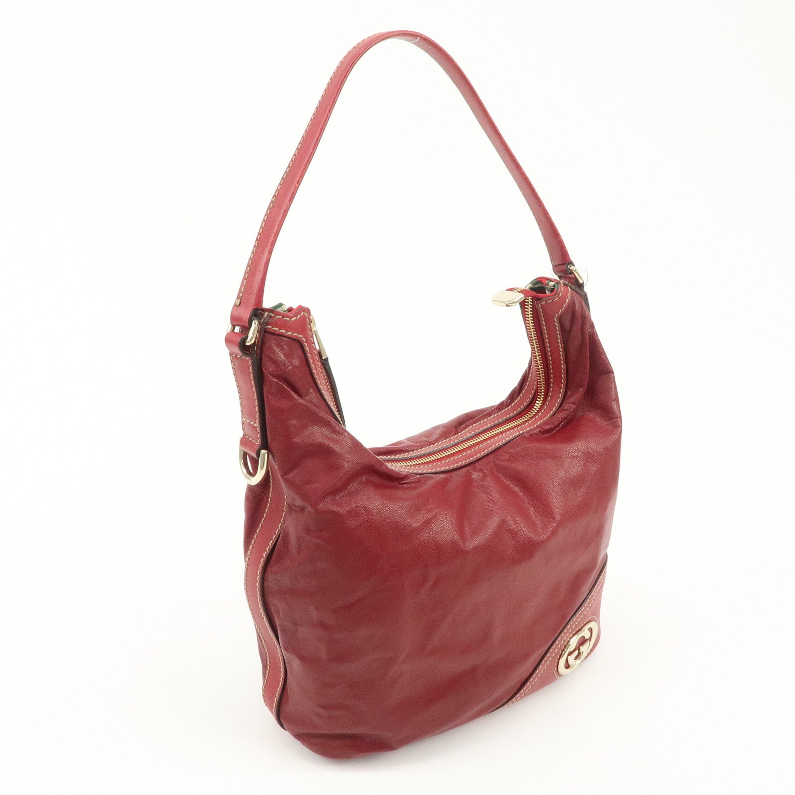 GUCCI New Brit Leather Shoulder Bag Red 182491 Used