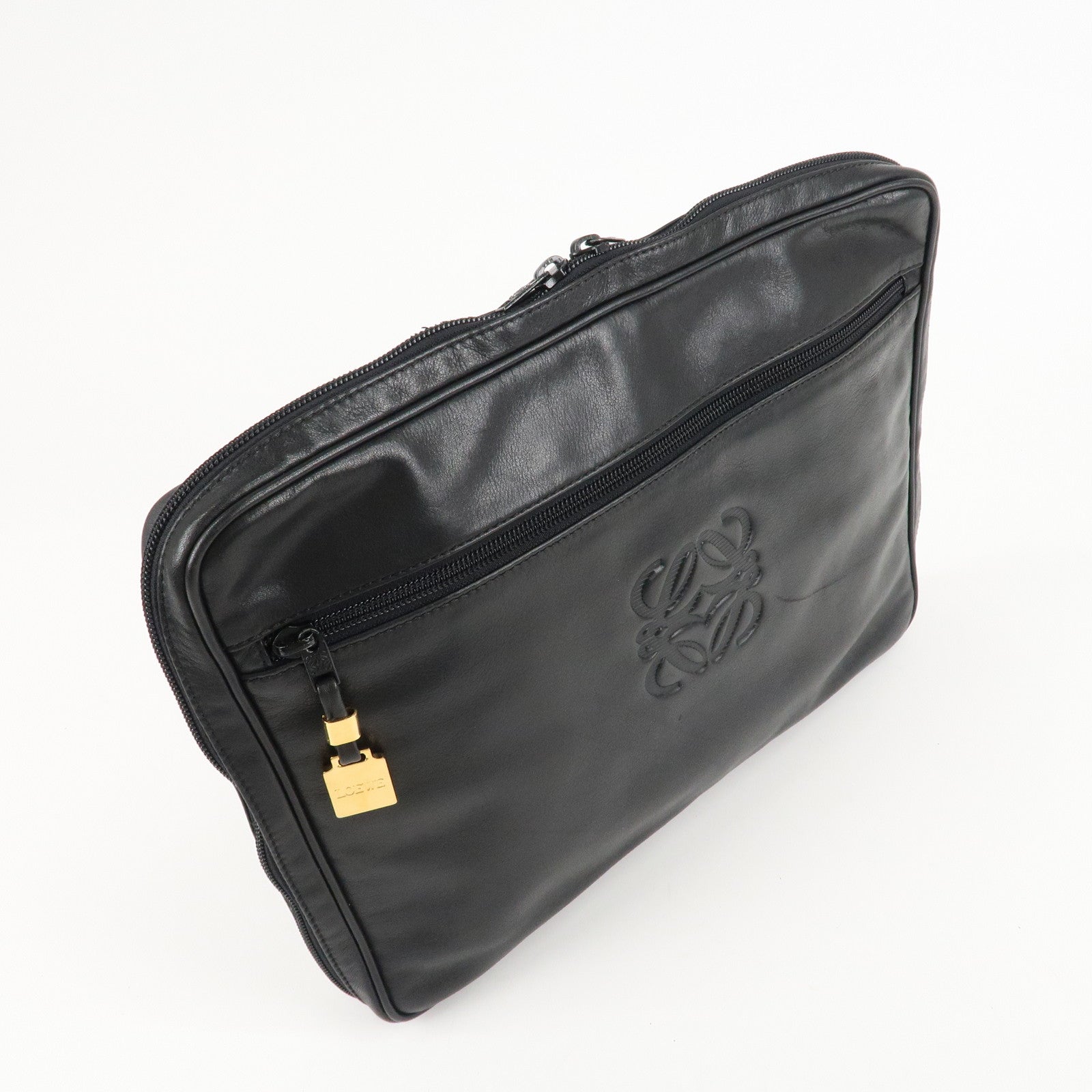 LOEWE Anagram Leather Clutch Bag Second Bag Black