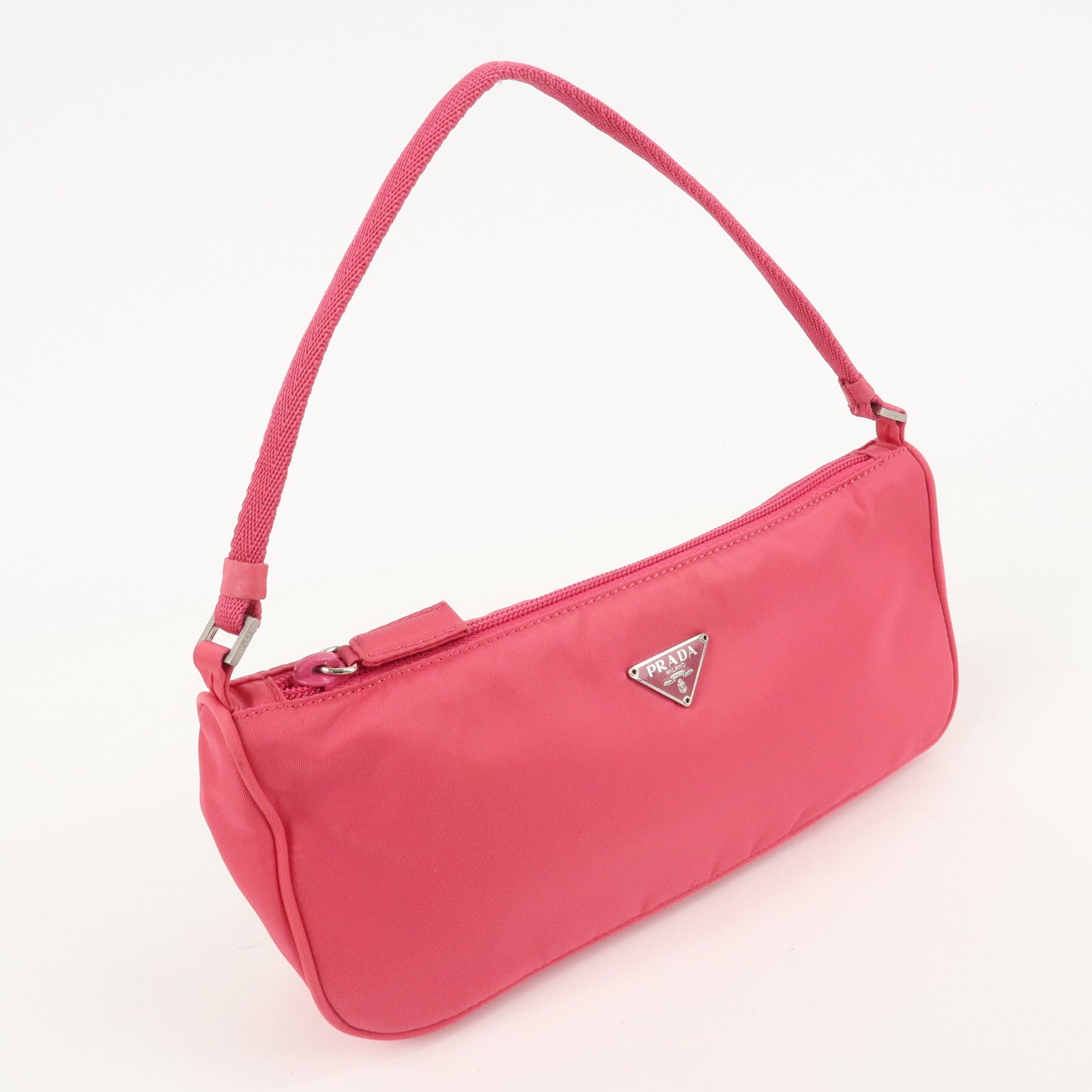 PRADA Logo Nylon Pouch Hand Bag Cosmetic Pouch Purse Pink MV633