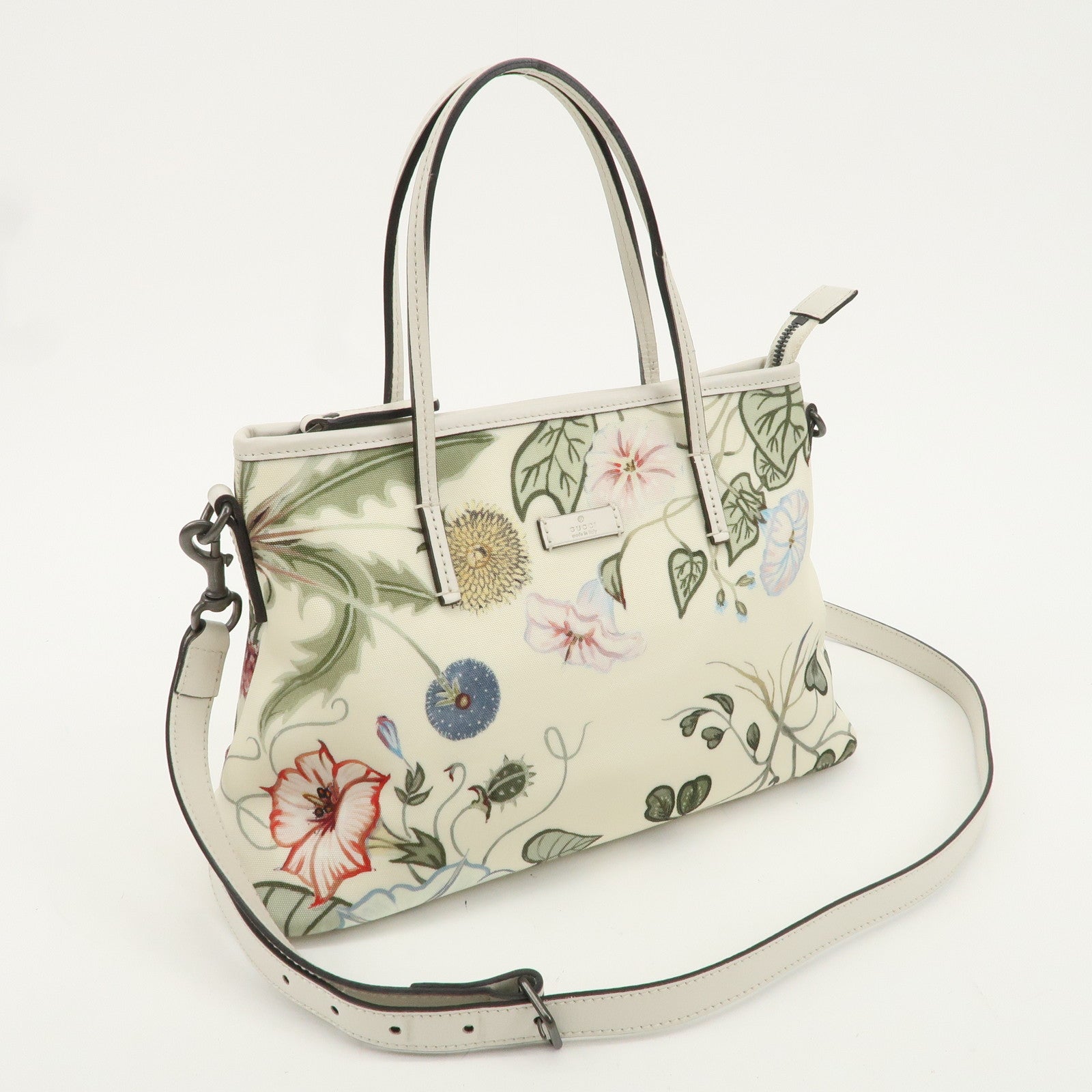 GUCCI Flora Canvas Leather 2WAY Bag Hand Shoulder Bag Ivory 353440