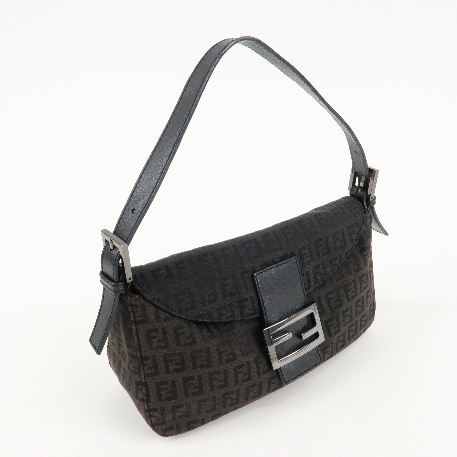FENDI Mamma Baguette Zucchino Canvas Leather Shoulder Bag 8BR003 Used