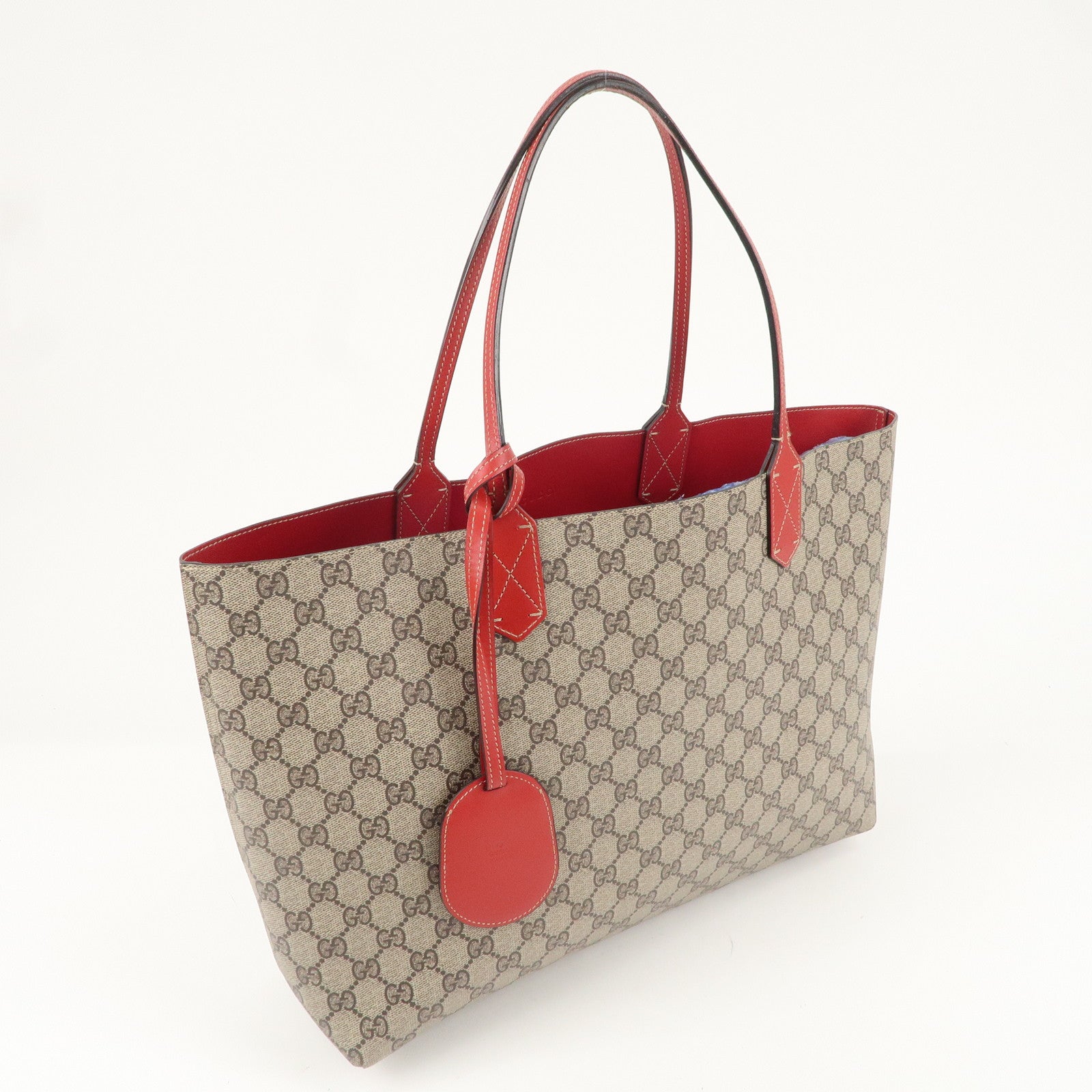 GUCCI GG Supreme Leather Reversible Tote Bag Beige Red 368568