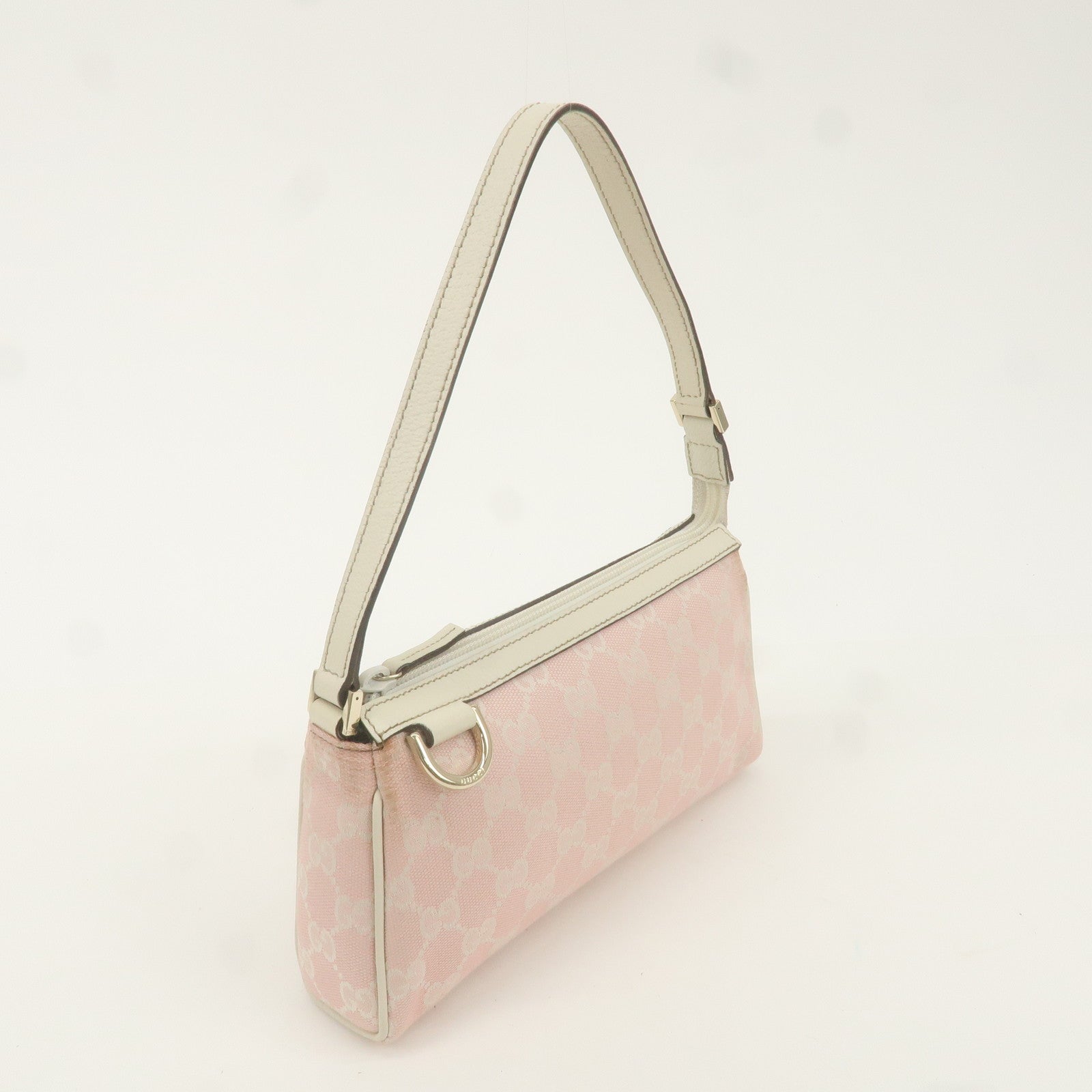 GUCCI Abbey GG Canvas Leather Pouch Pink Ivory 145750