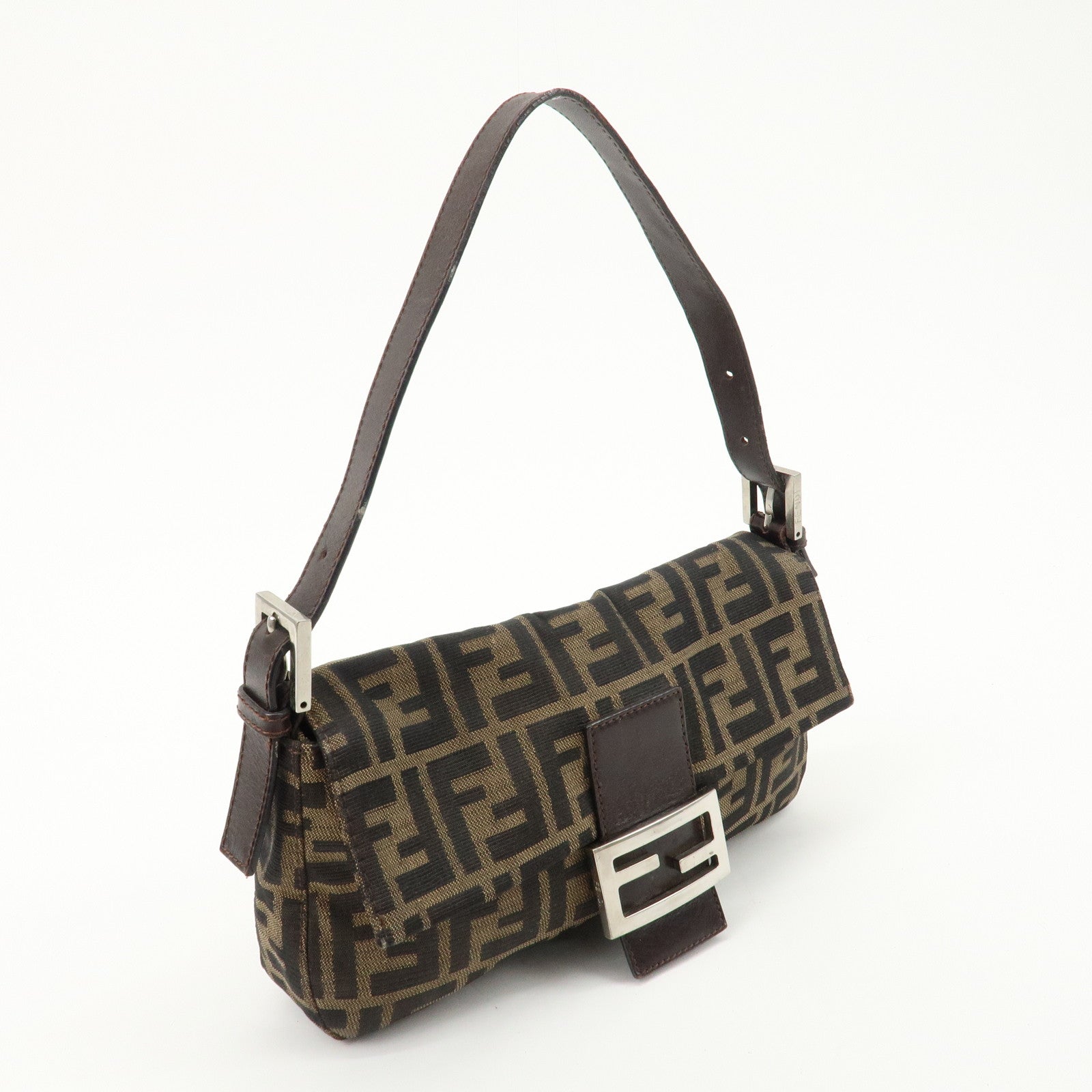 FENDI Zucca Mamma Baguette Canvas Shoulder Bag Brown 26424