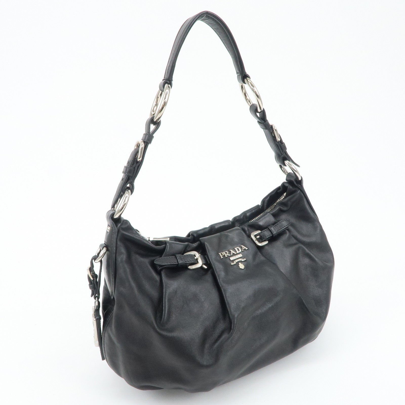 PRADA Soft Calf Leather Shoulder Bag Black BR3795