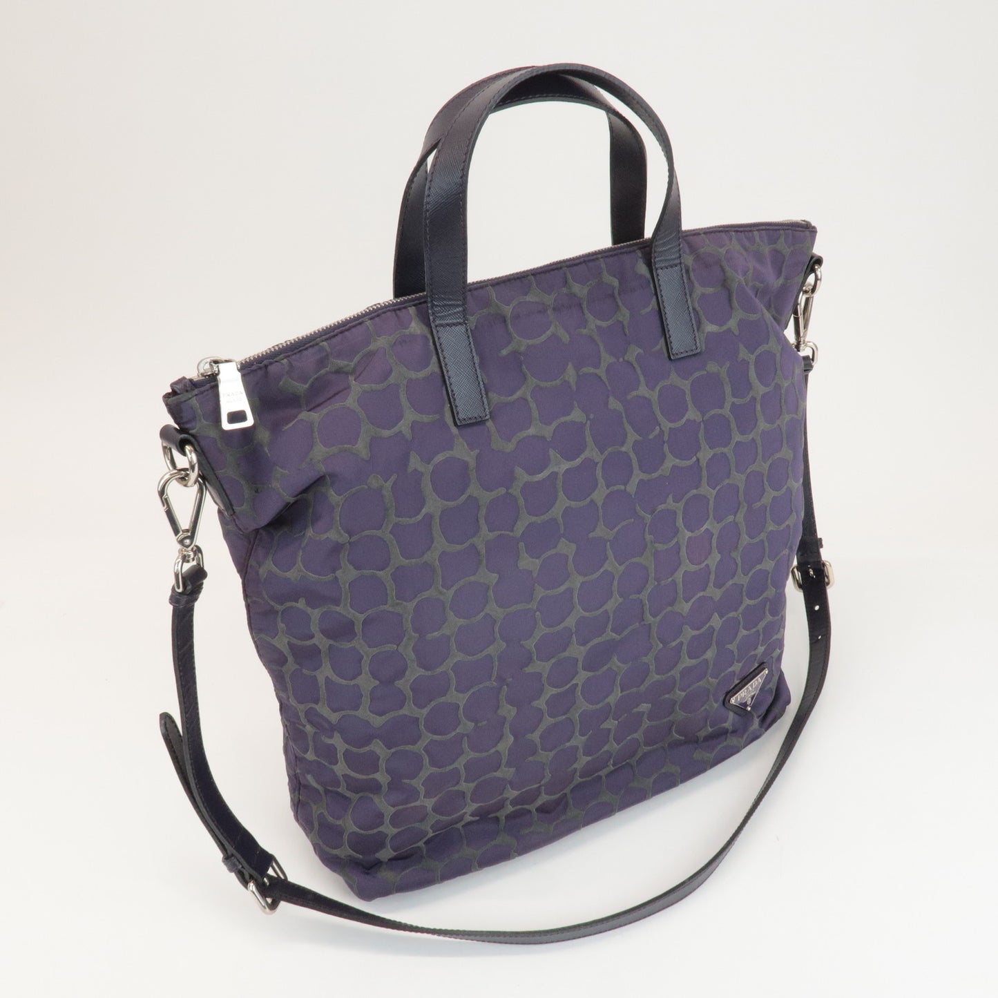 PRADA Logo Nylon Saffiano Leather 2Way Hand Bag Purple B2052A