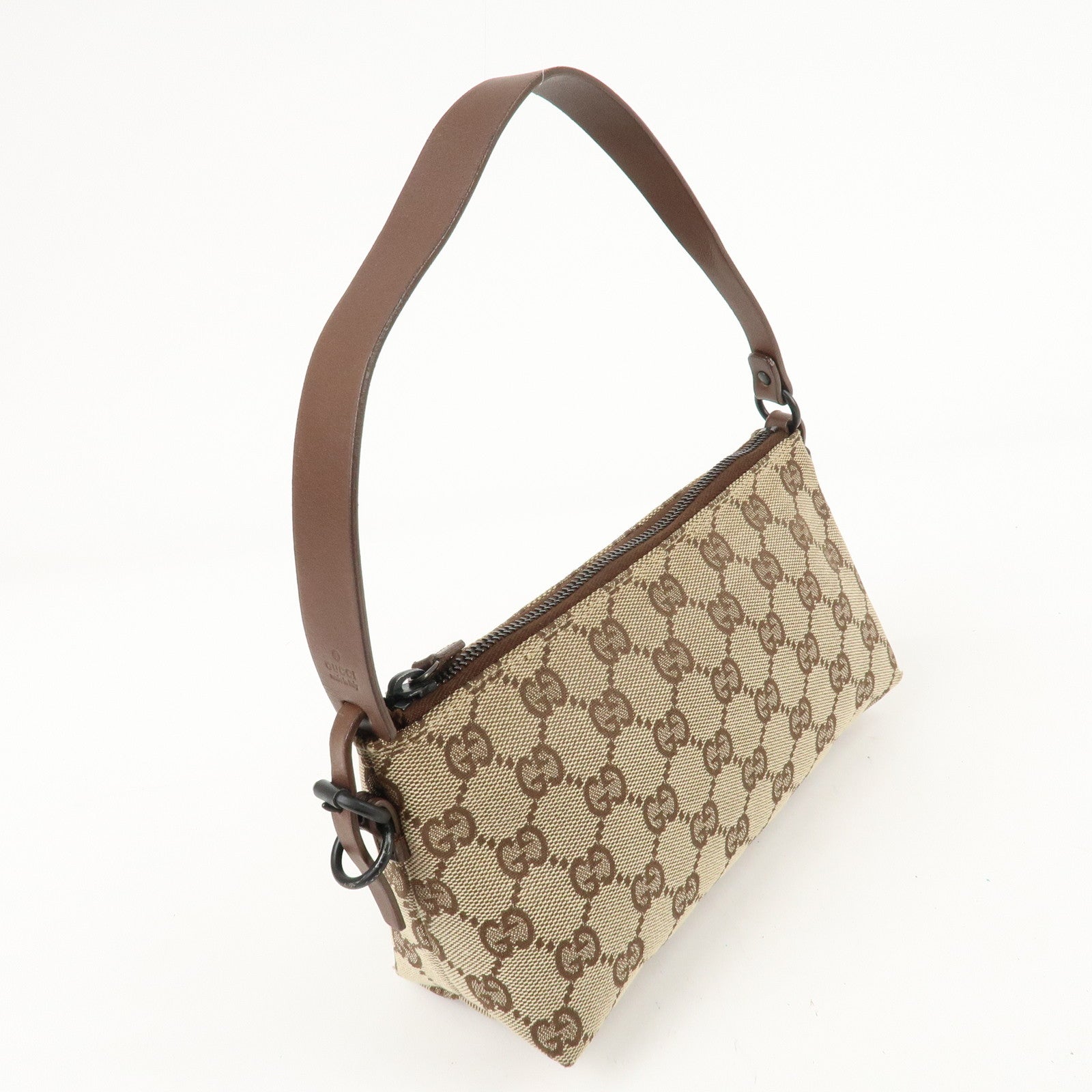 GUCCI GG Canvas Leather Small Hand Bag Pouch Beige Brown 103399