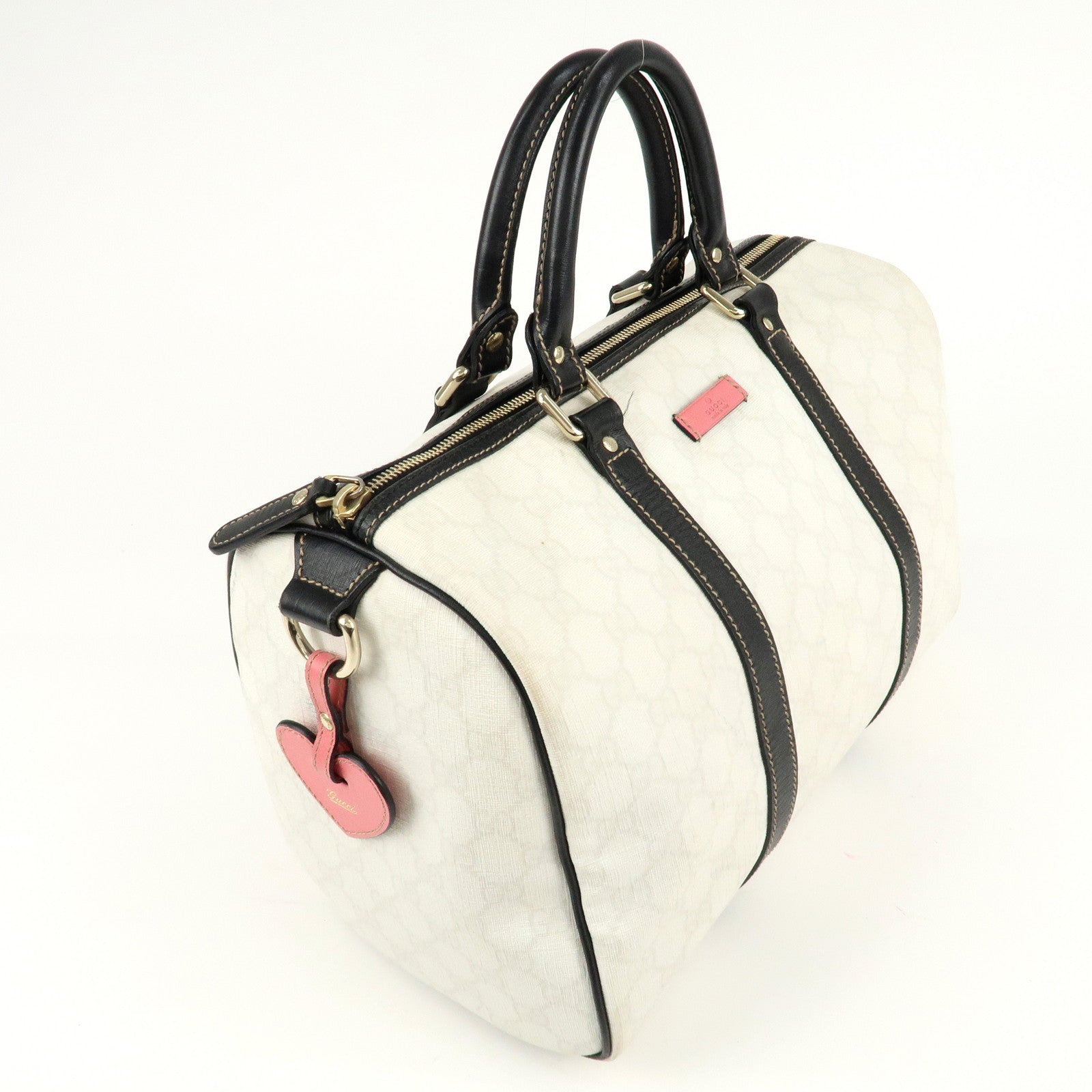 GUCCI GG Supreme Leather Boston Bag Hand Bag Ivory Black 193603