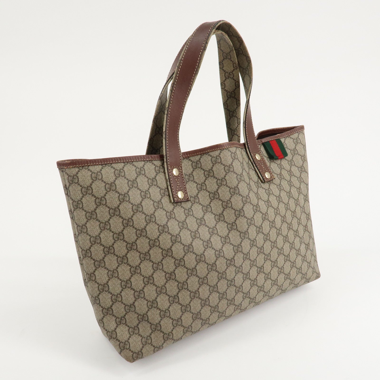 GUCCI Sherry GG Supreme Leather Tote Bag Beige Brown 211134