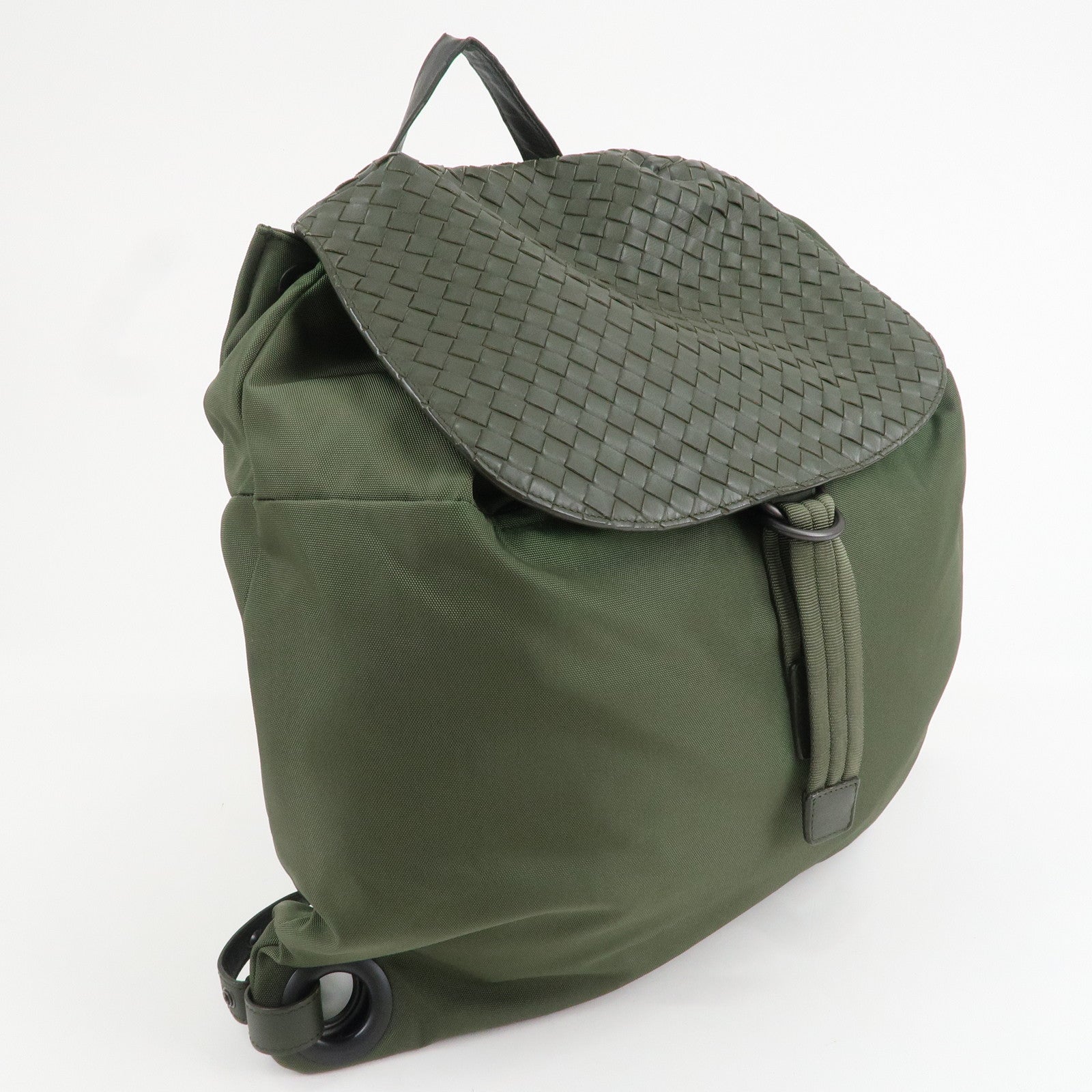 BOTTEGA VENETA Intrecciato Canvas Leather Backpack Rucksack Khaki