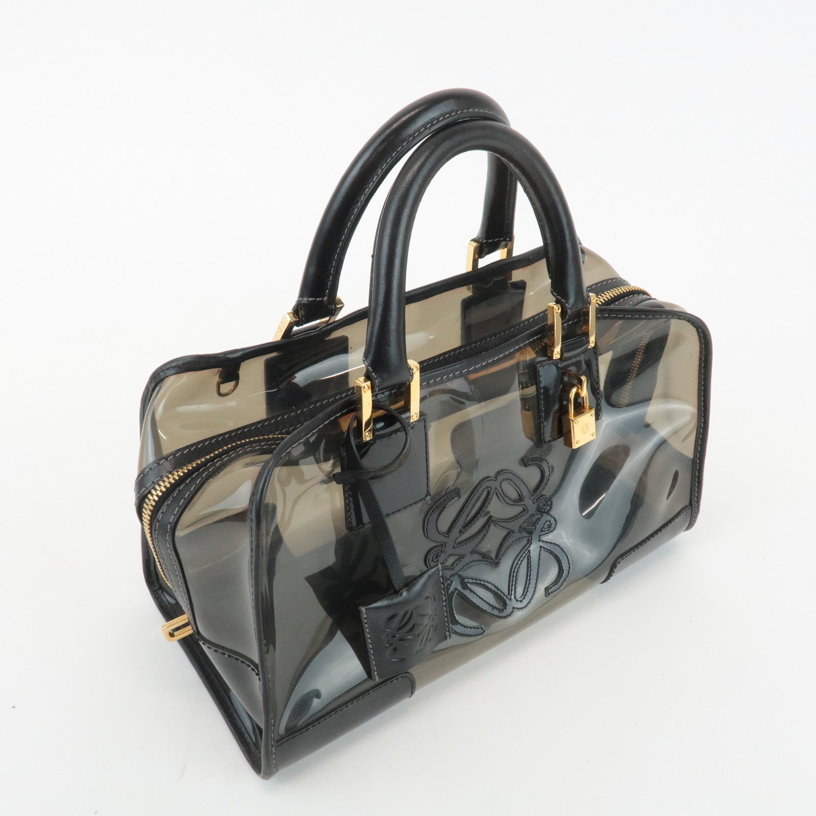 LOEWE Anagram Vinyl Leather Amazona 28 Clear Black Hand Bag