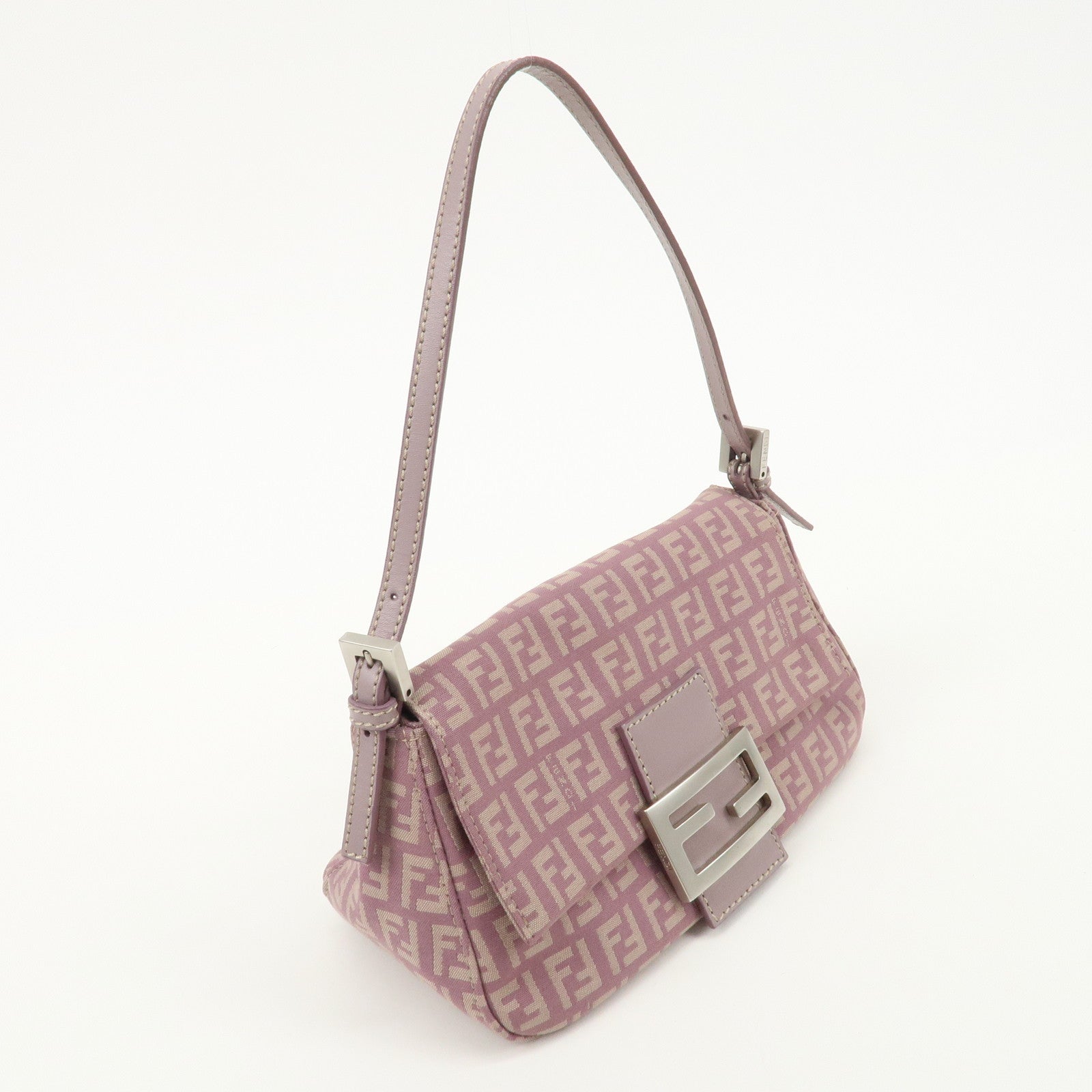 FENDI Zucchino Canvas Leather Mini Mamma Baguette Purple 8BR180