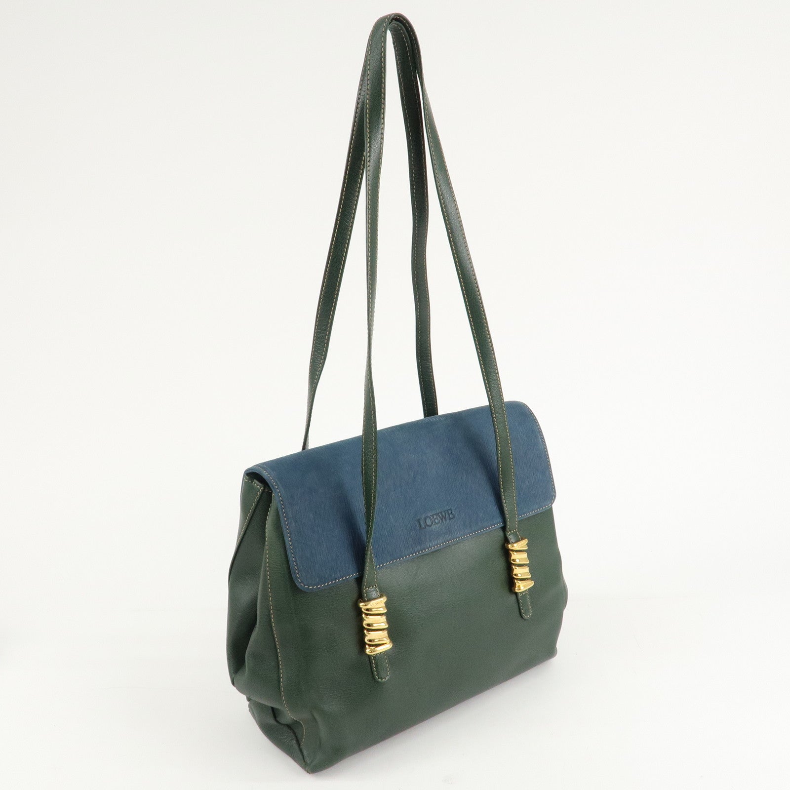 LOEWE Velazquez Suede Leather Shoulder Bag Green Blue Used