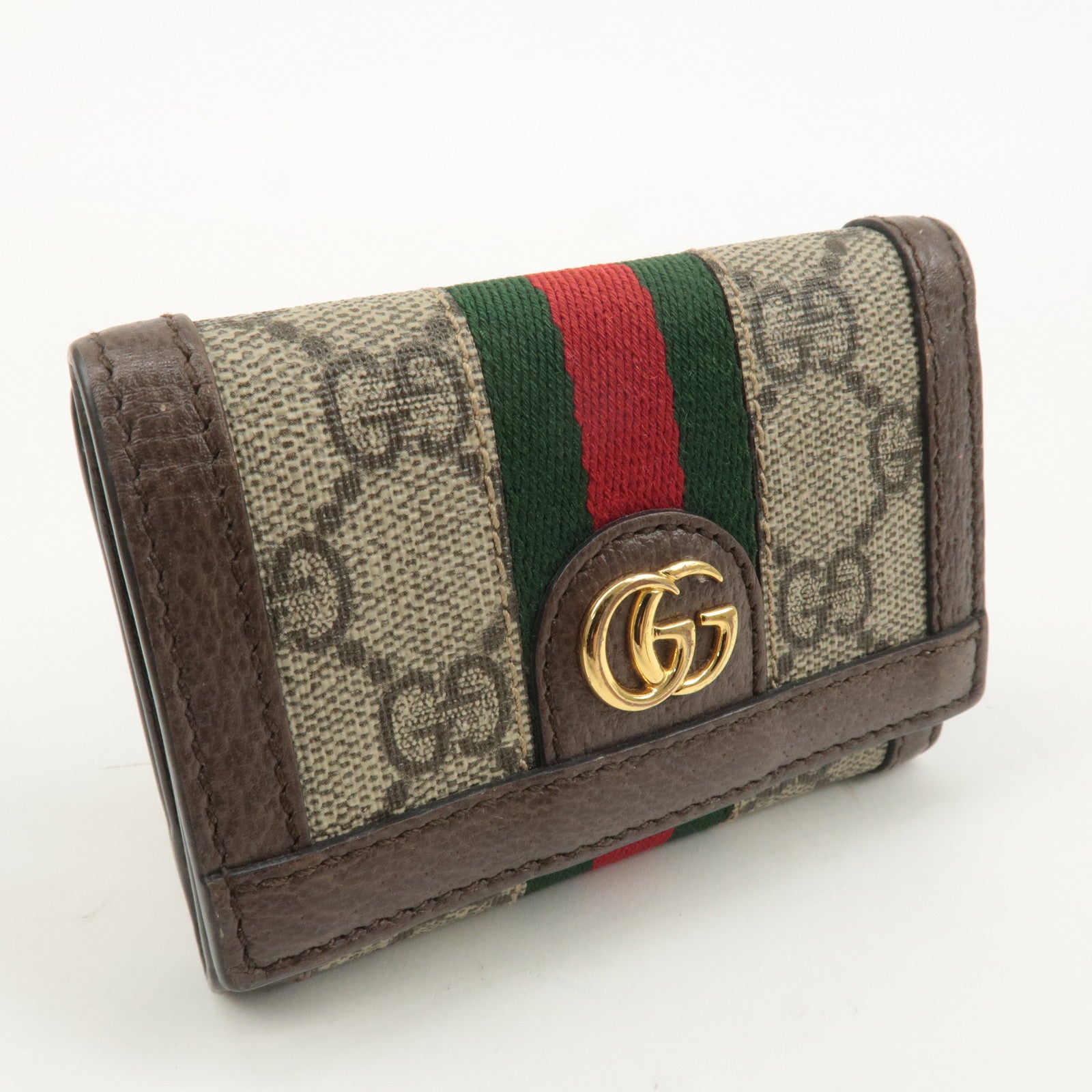 GUCCI Ophidia GG Supreme Leather Folded Wallet Beige Brown 644334