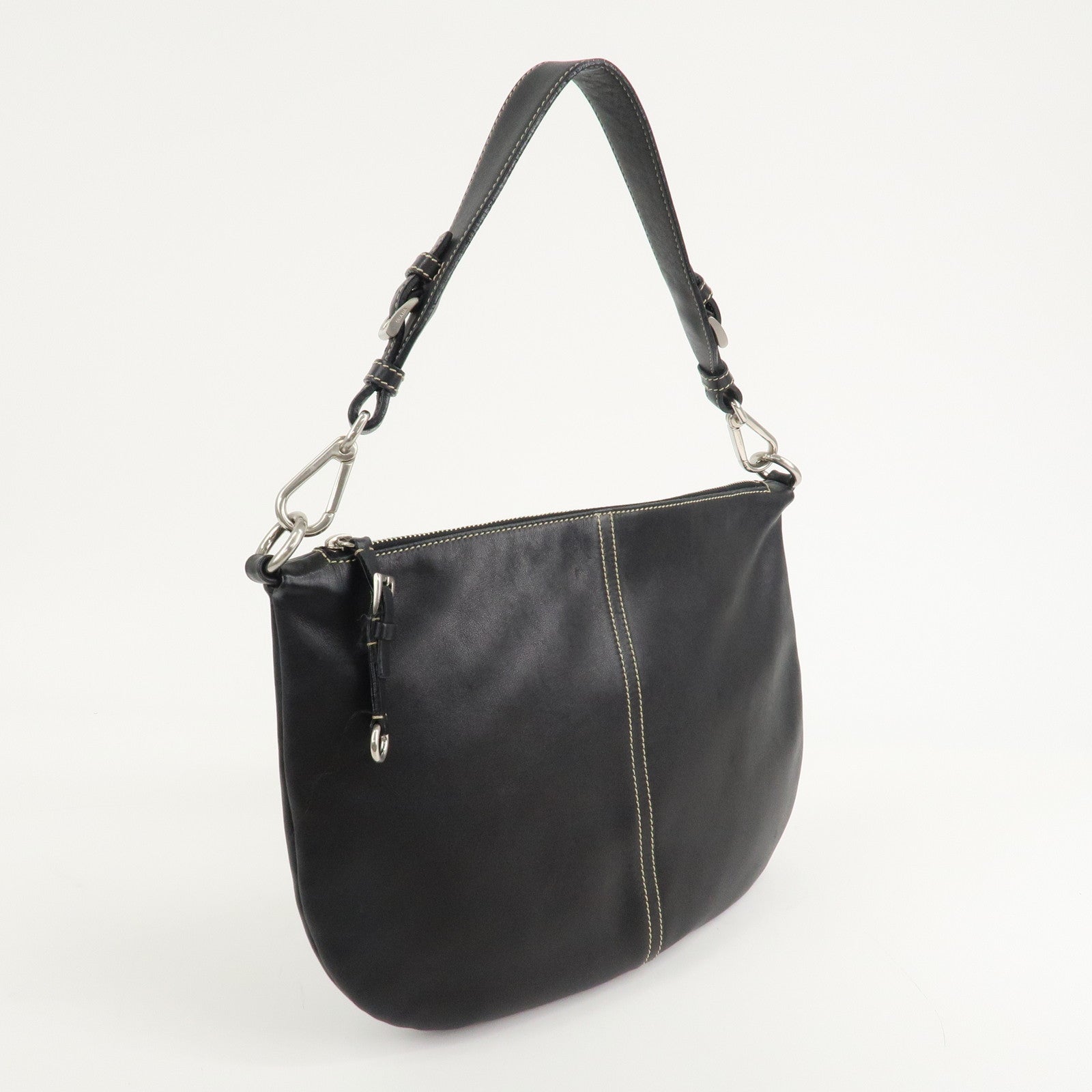 PRADA Leather Shoulder Bag Hand Bag Black Silver Hardware