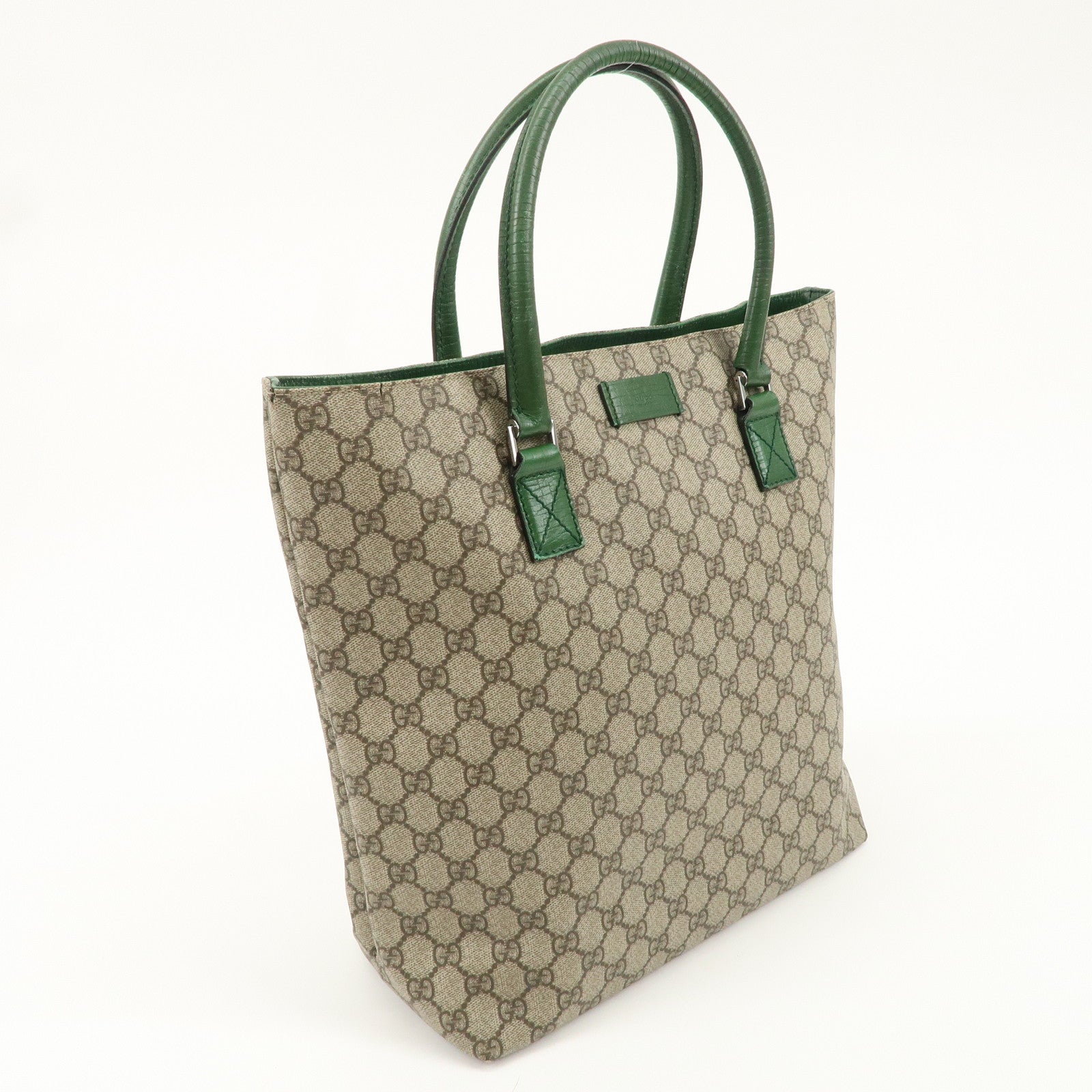 GUCCI GG Supreme Leather Tote Bag Beige Green 131220