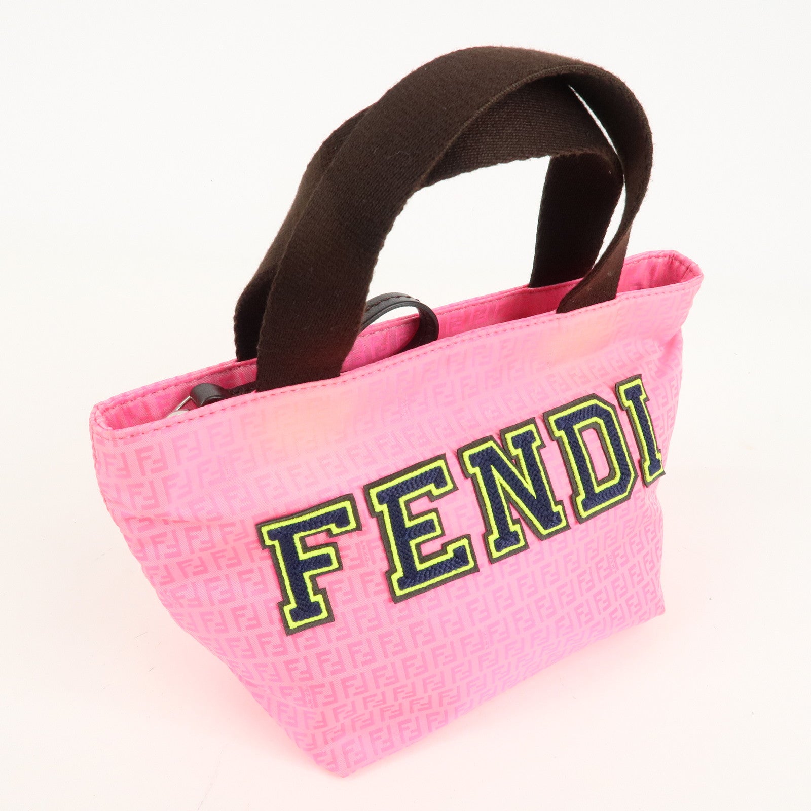 FENDI Zucchino Nylon Leather Small Handbag Pink brown 8BH245