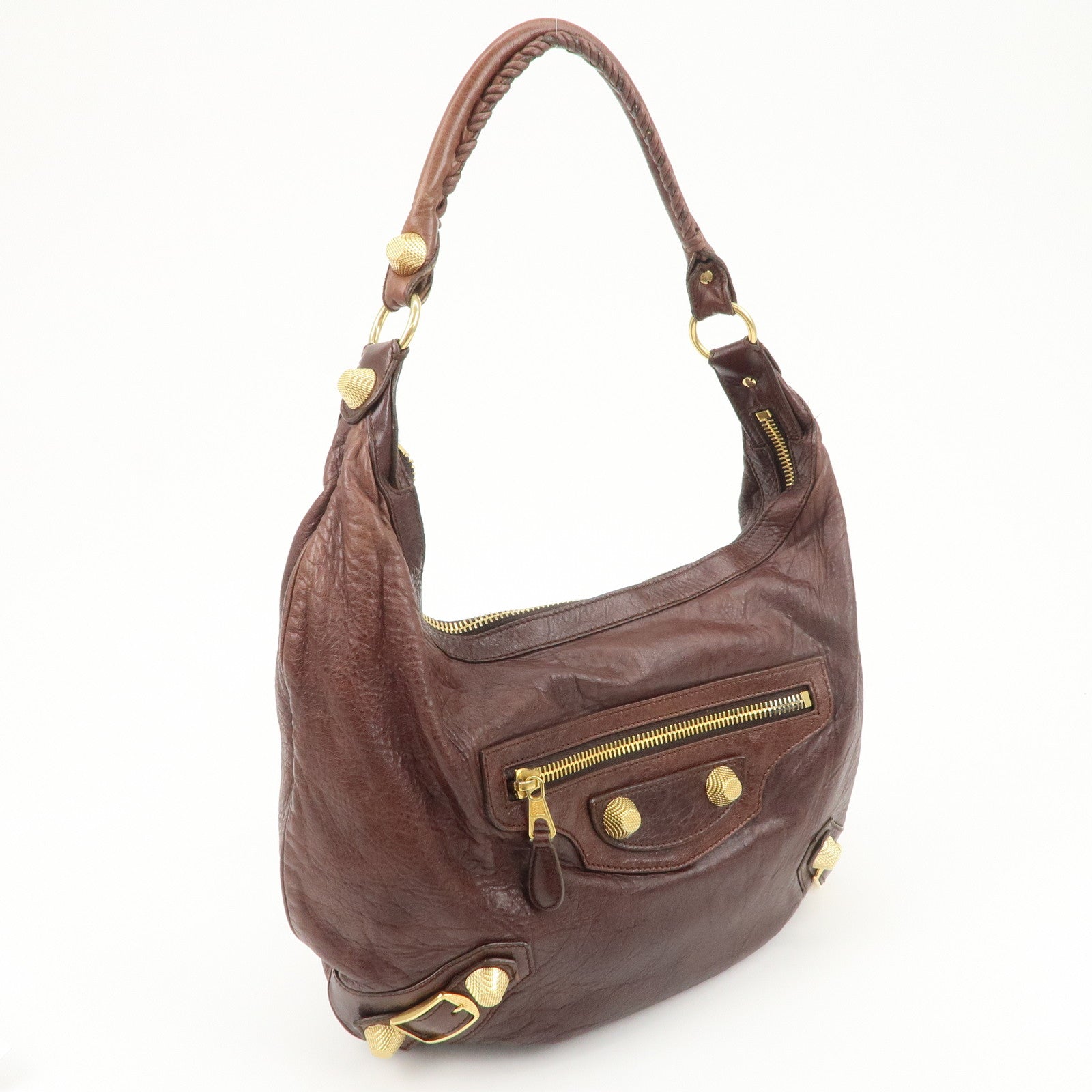 BALENCIAGA Leather Shoulder Bag Brown 497717