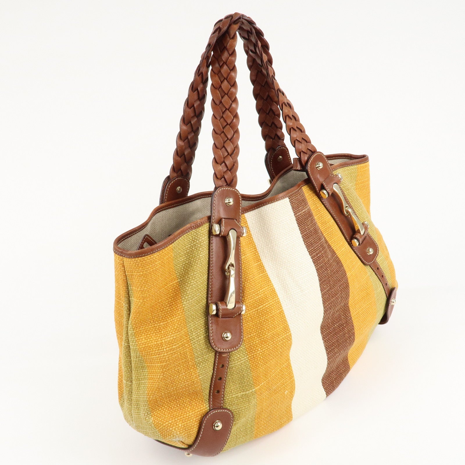 GUCCI Horsebit Canvas Leather Hand Bag Tote Bag 137621 Used