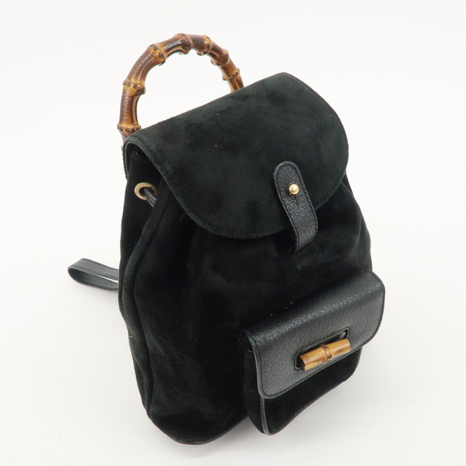 GUCCI Bamboo Suede Leather Back Pack Black 003.1956.0030