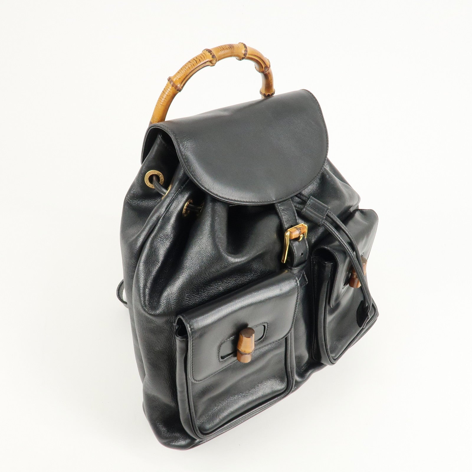 GUCCI Bamboo Leather Back Pack Black Ruck Sack 003.2058.0016