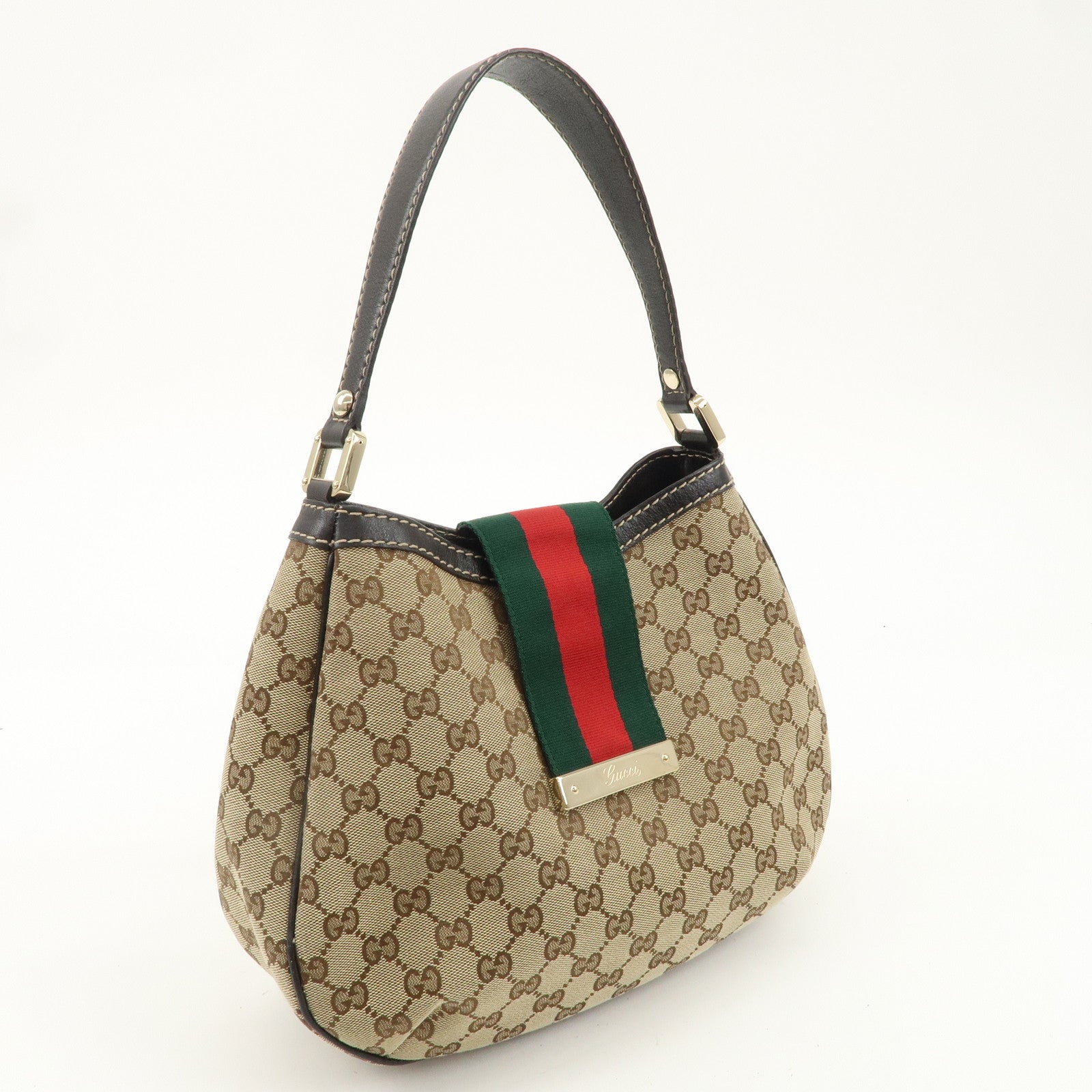 GUCCI Shelly Line GG Canvas Leather Shoulder Bag Beige 233608