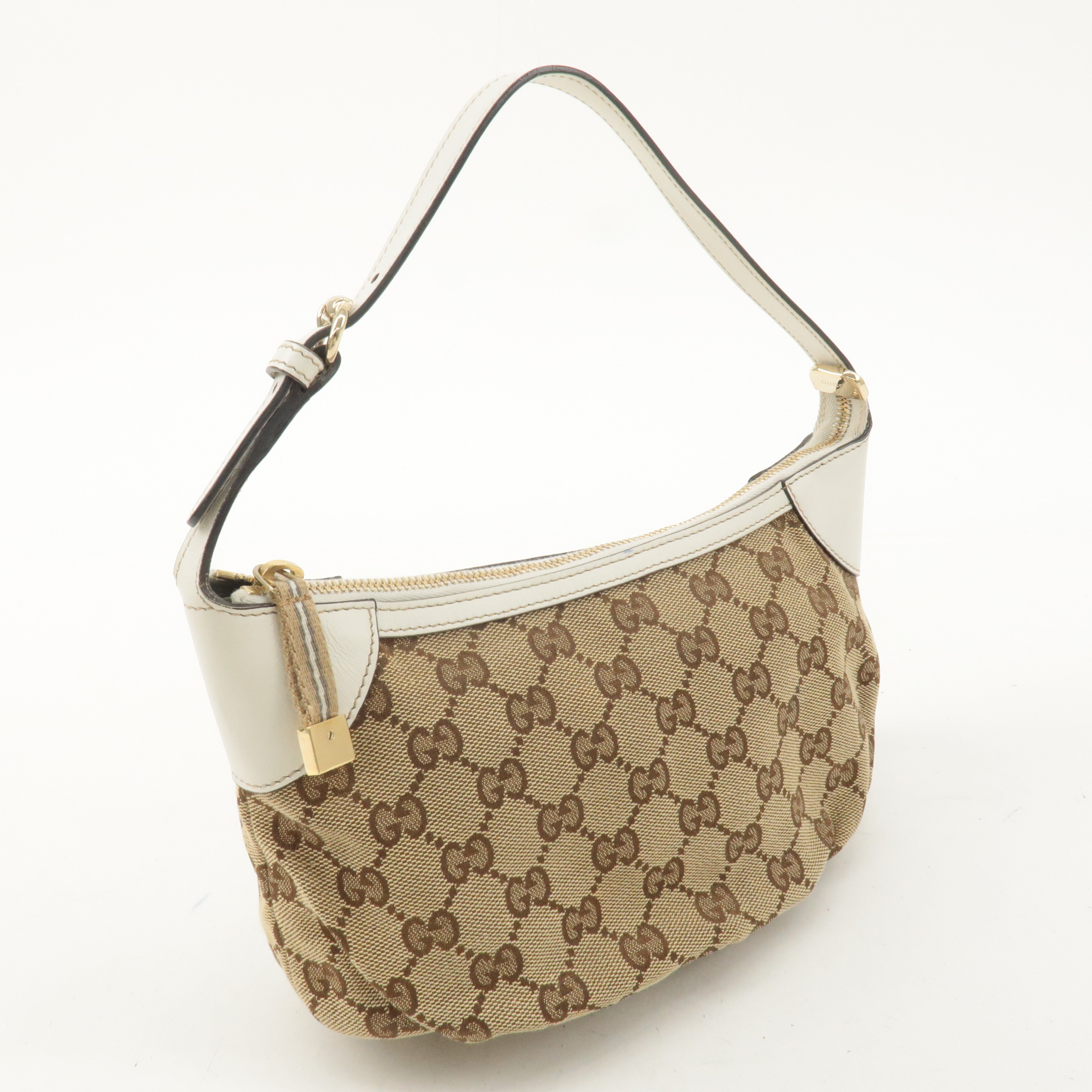 GUCCI Sherry GG Canvas Leather Shoulder Bag Beige White 224093