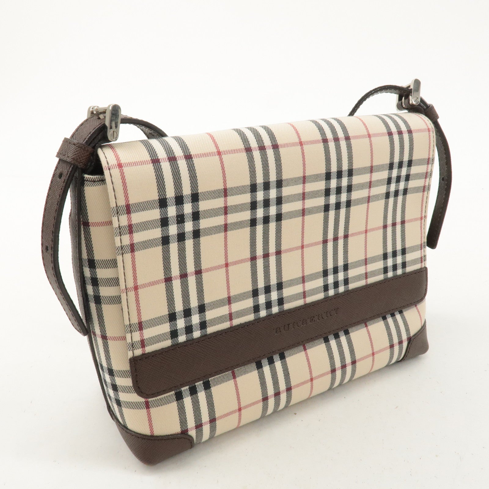 Burberry Nova Plaid Canvas Leather Shoulder Bag