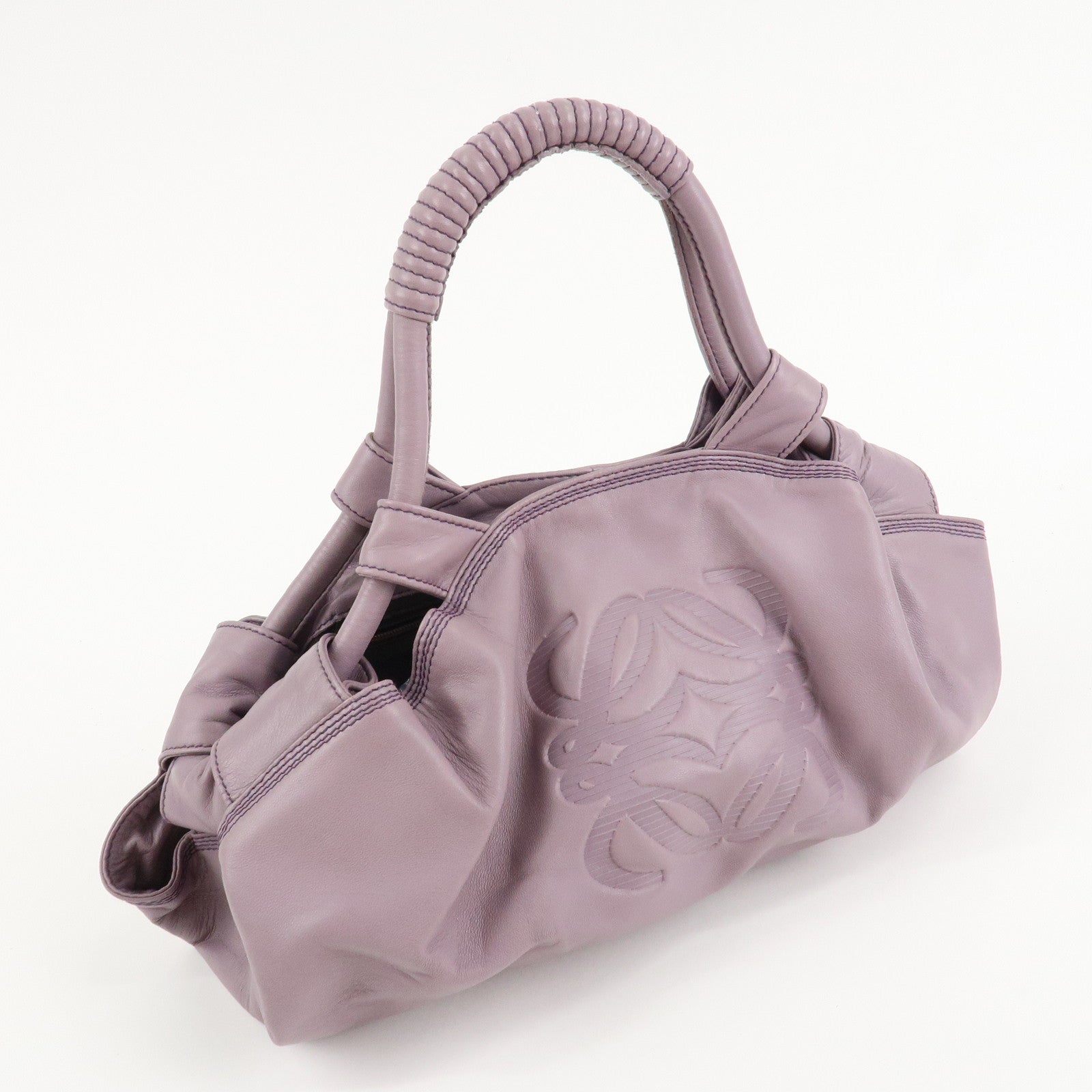 LOEWE Anagram Leather Nappa Aire Shoulder Hand Bag Lavender Used