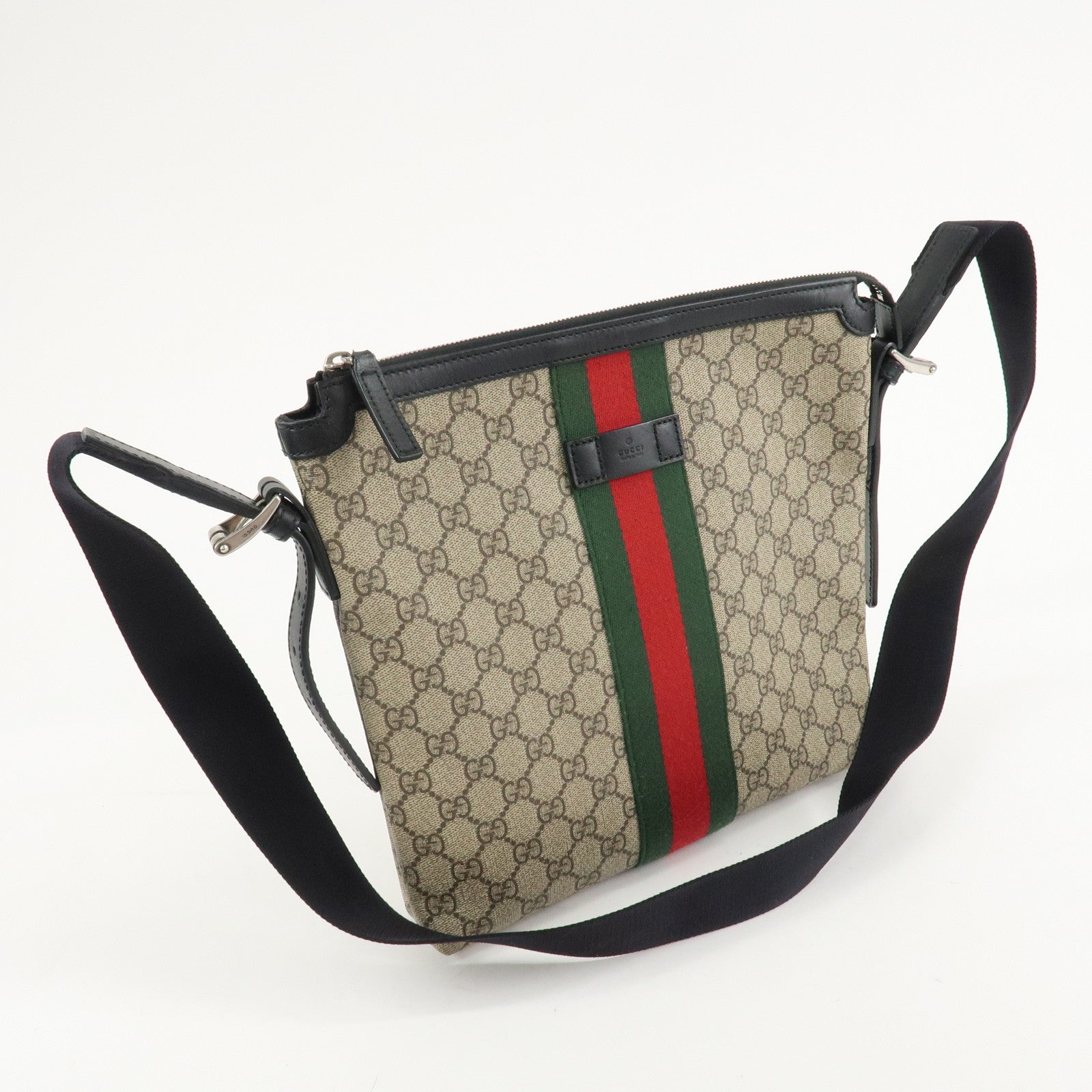 GUCCI Sherry GG Canvas Leather Shoulder Bag Beige Black 387111 Used