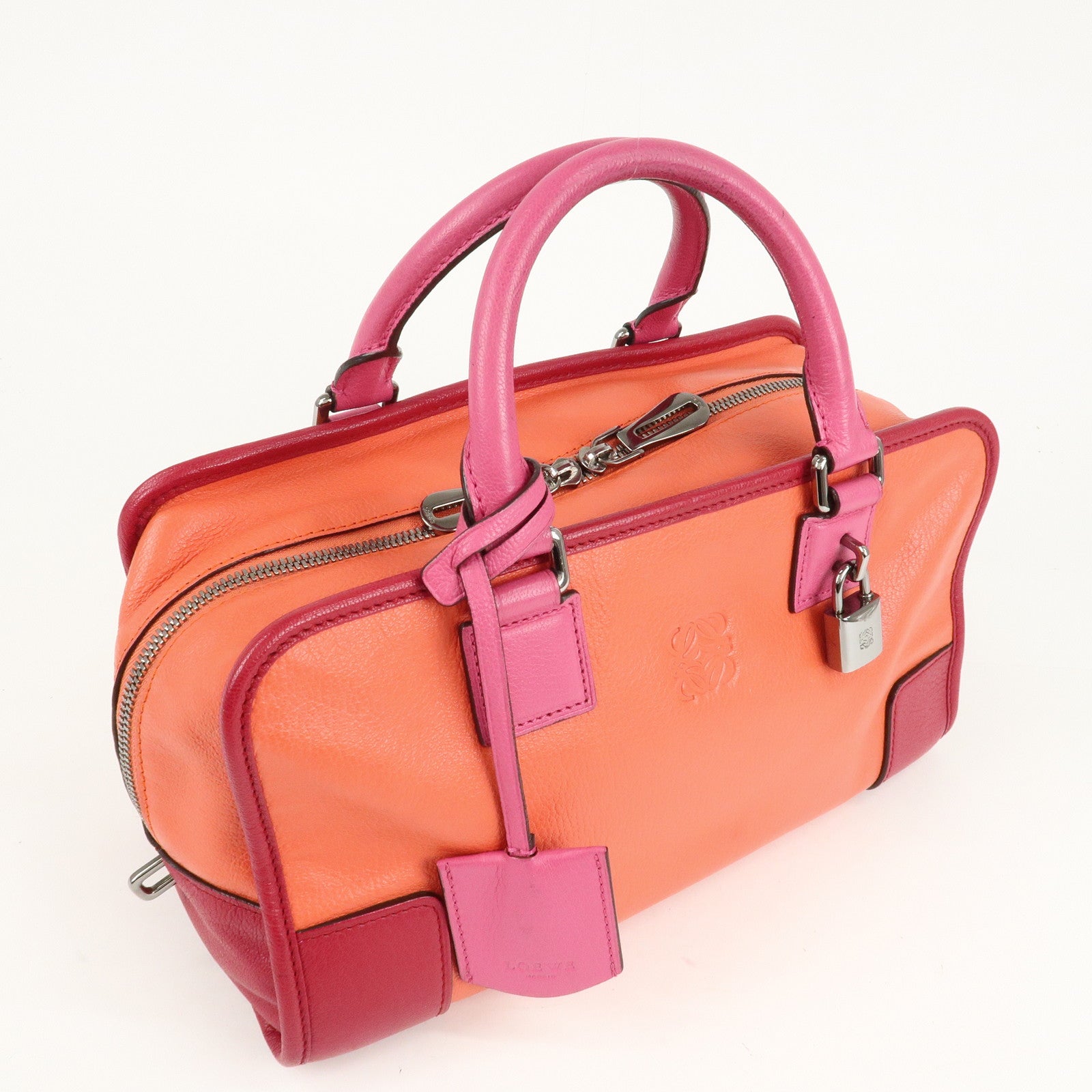 LOEWE Anagram Leather Amazona 28 Hand Bag Orange Bordeaux Pink