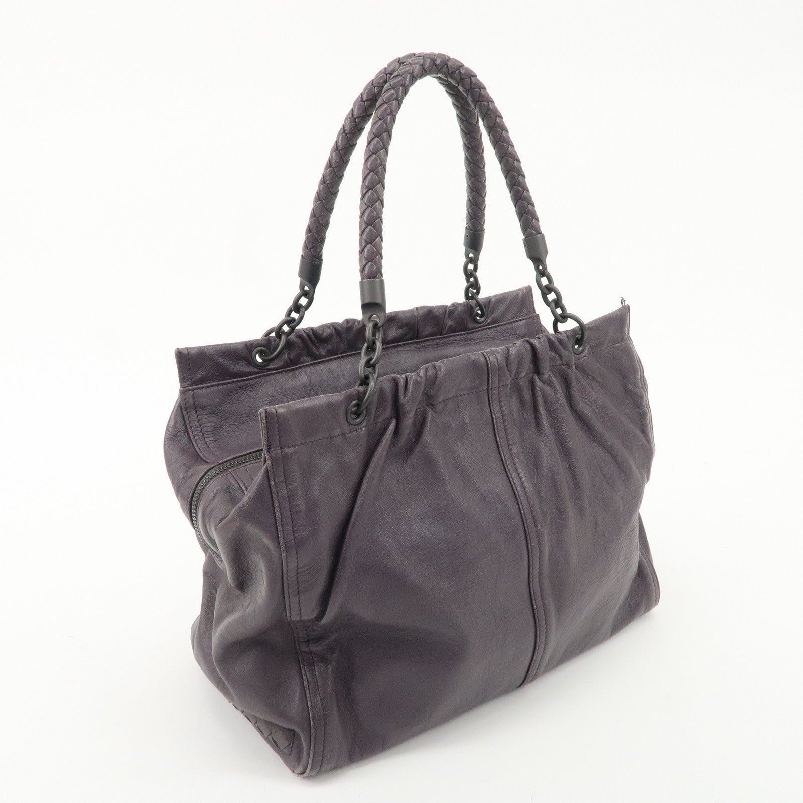 BOTTEGA VENETA Leather Tote Bag Hand Bag Purple Black HDW Used