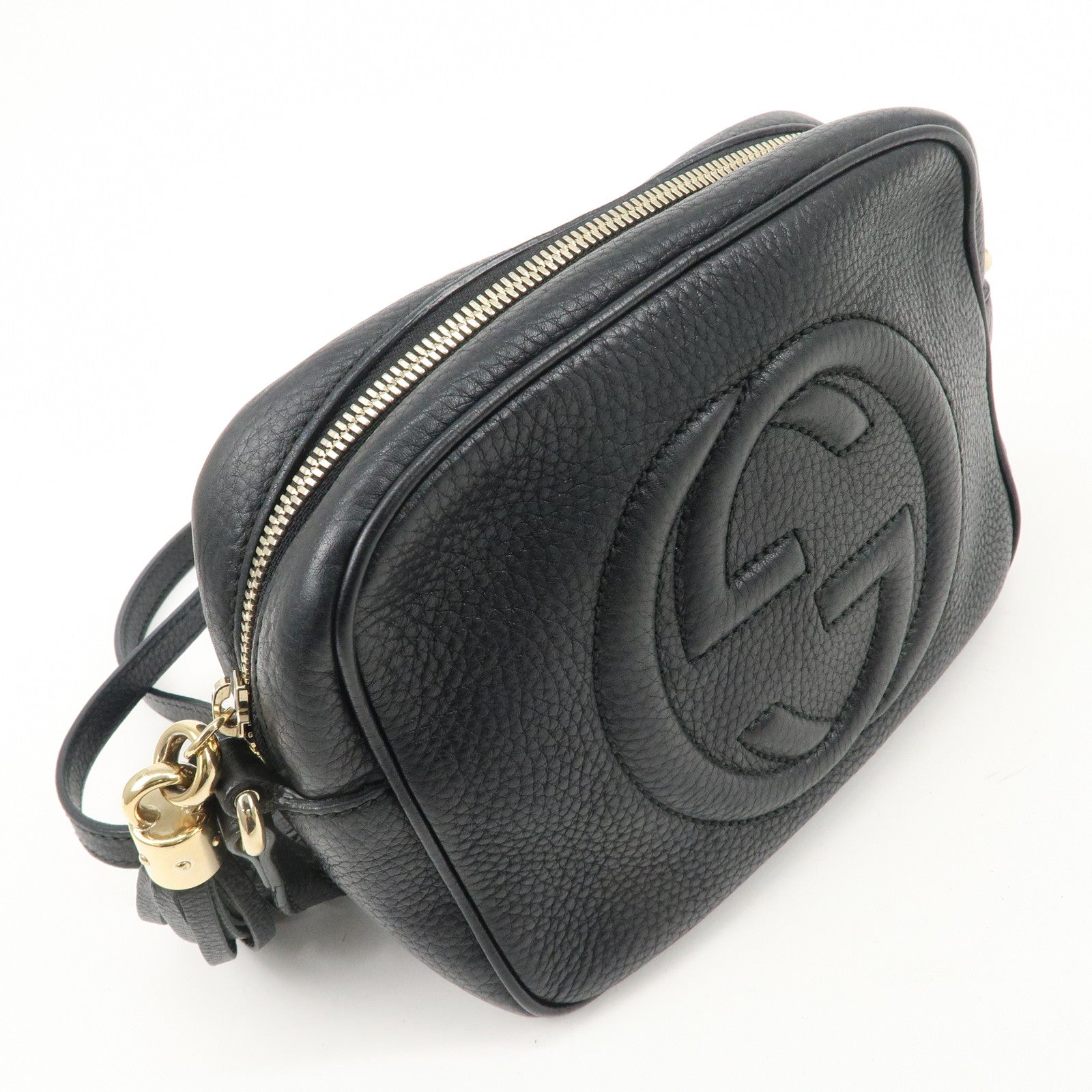 GUCCI SOHO Leather Small Disco Shoulder Bag Black 308364