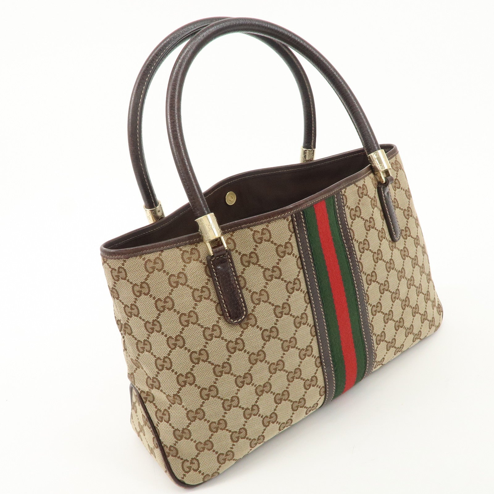 GUCCI Sherry GG Canvas Leather Tote Bag Beige Brown 161717