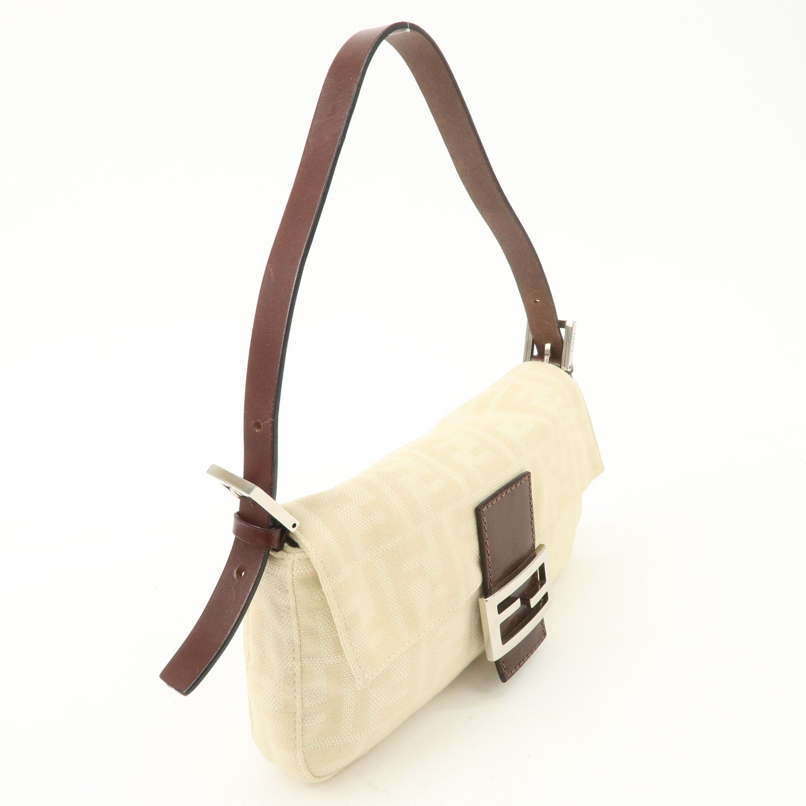 FENDI Zucca Mamma Baguette Canvas Shoulder Bag Beige White 26424 Used