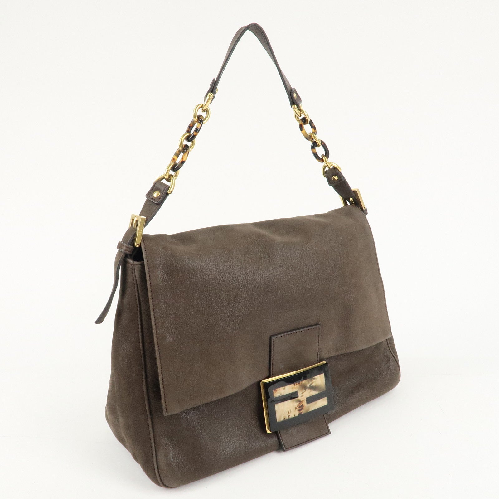 FENDI Big Mamma Baguette Leather Chain Shoulder Bag 8BR638 Used