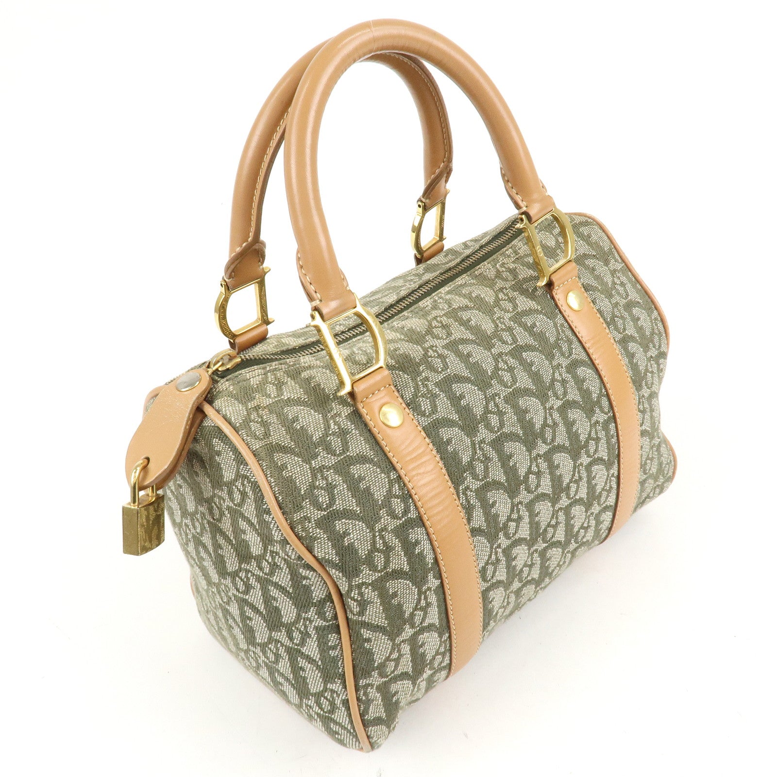 Christian Dior Trotter Canvas Leathr Mini Boston Bag Green