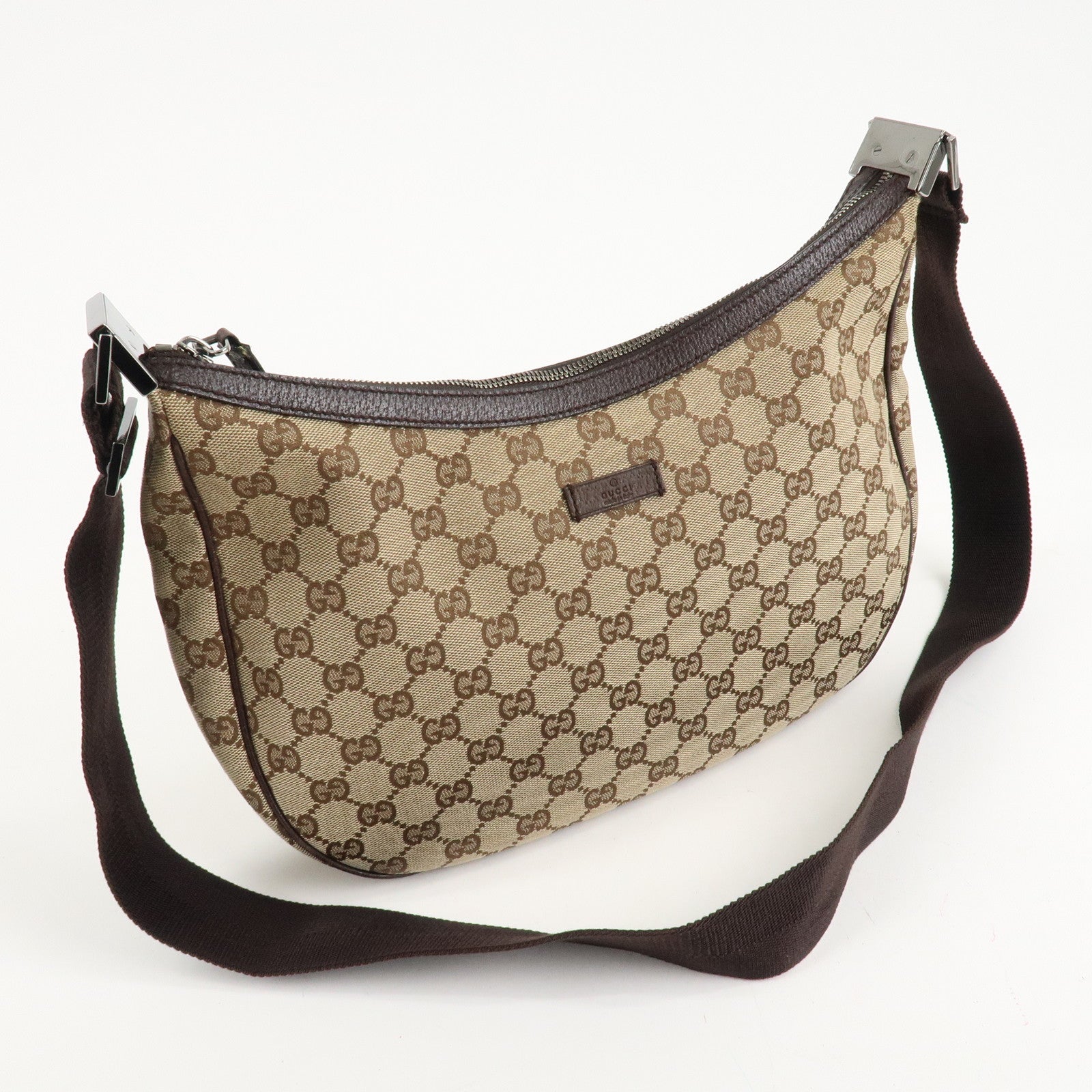 GUCCI GG Canvas Leather Shoulder Bag Beige Brown 122790