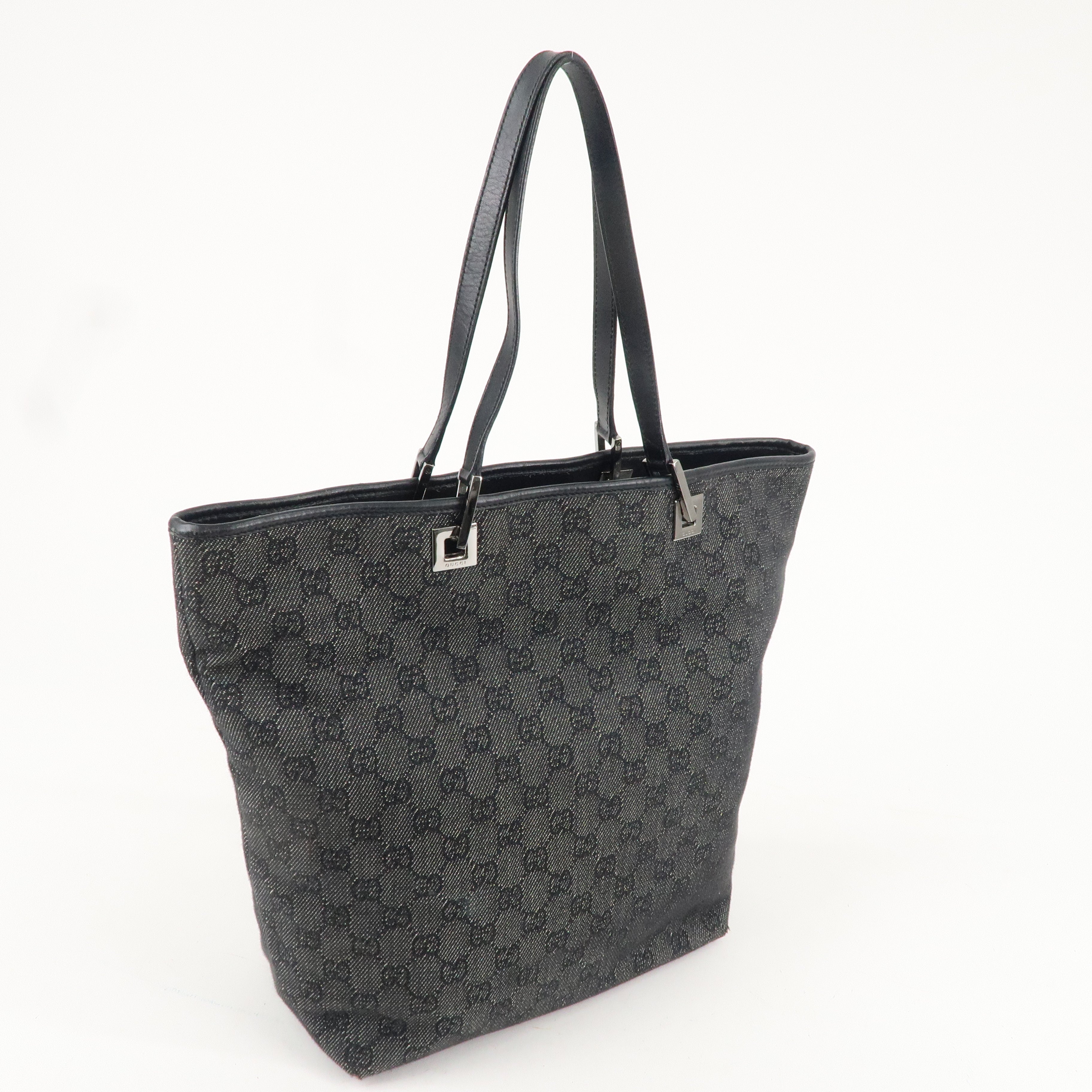 GUCCI GG Denim Leather Tote Bag Hand Bag Black 31243