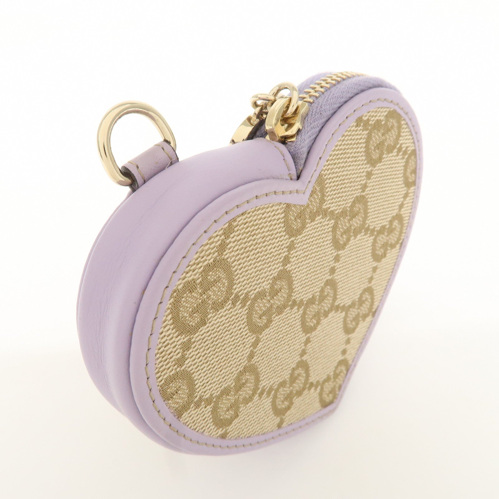 GUCCI GG Canvas Leather Heart Coin Purses Purple 152615